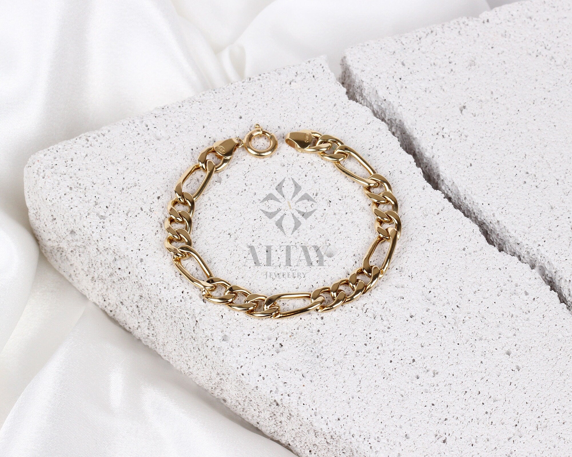 14K Solid Gold Figaro Mariner Chain Bracelet, 8mm Layering Chain, Gift For Her Him, Minimal Fashion Bracelet, Unisex Chain, Delicate Modern
