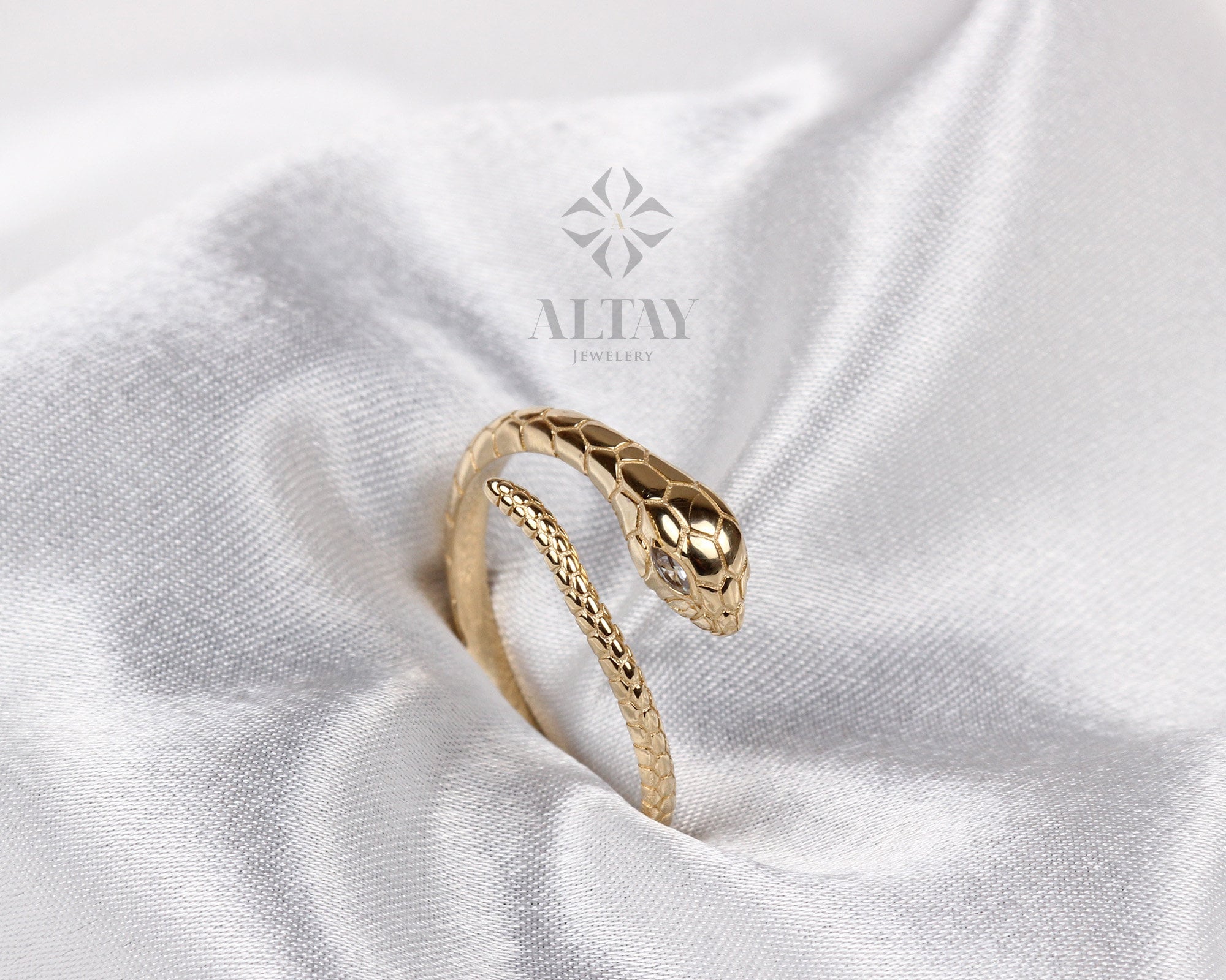14K Gold Snake Ring, Snake Band, Open Serpent Jewelry, Dainty Stacking Animal Rings, Snake Style Ring, Open Band Gold Statement Wrap Ring