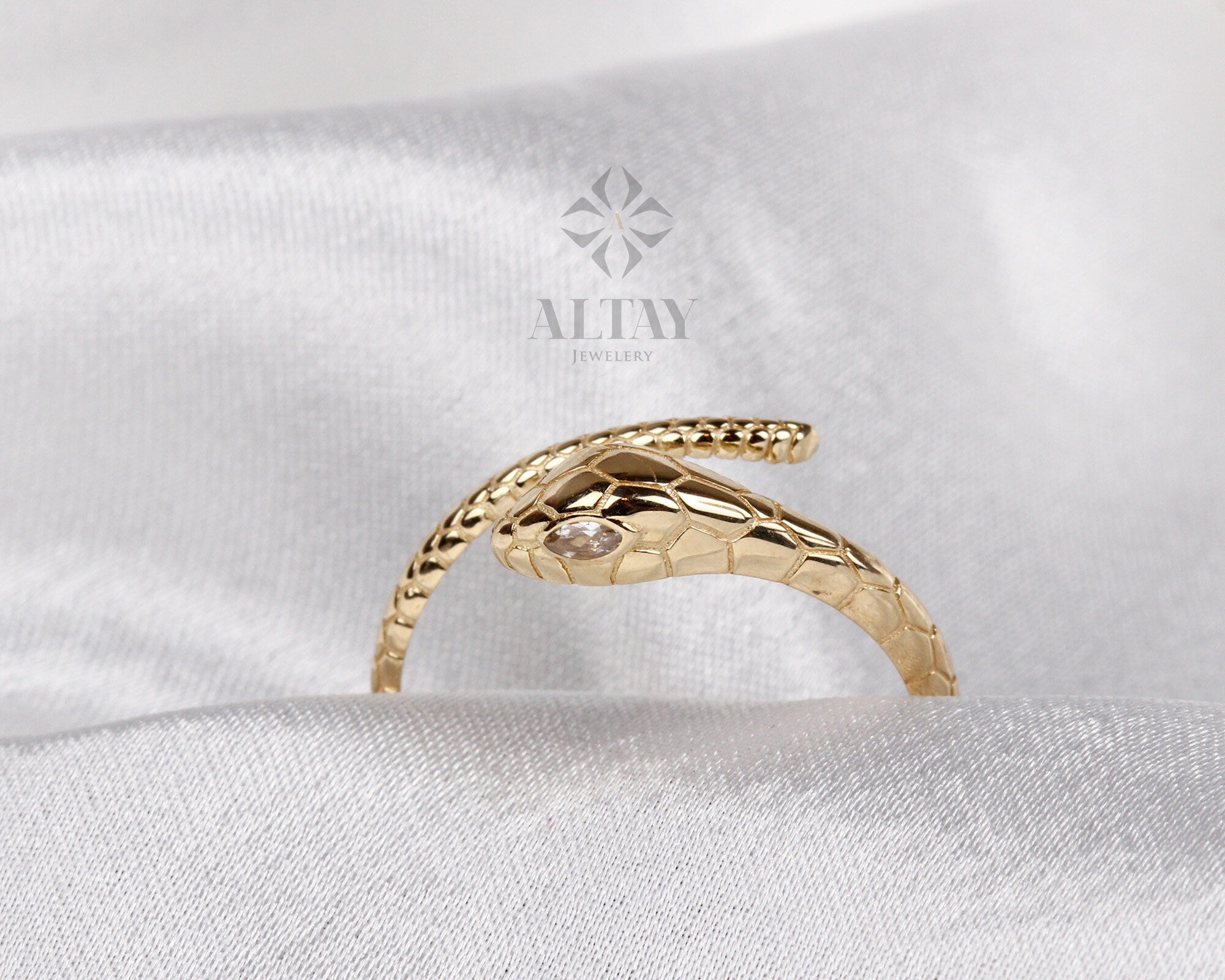 14K Gold Snake Ring, Snake Band, Open Serpent Jewelry, Dainty Stacking Animal Rings, Snake Style Ring, Open Band Gold Statement Wrap Ring