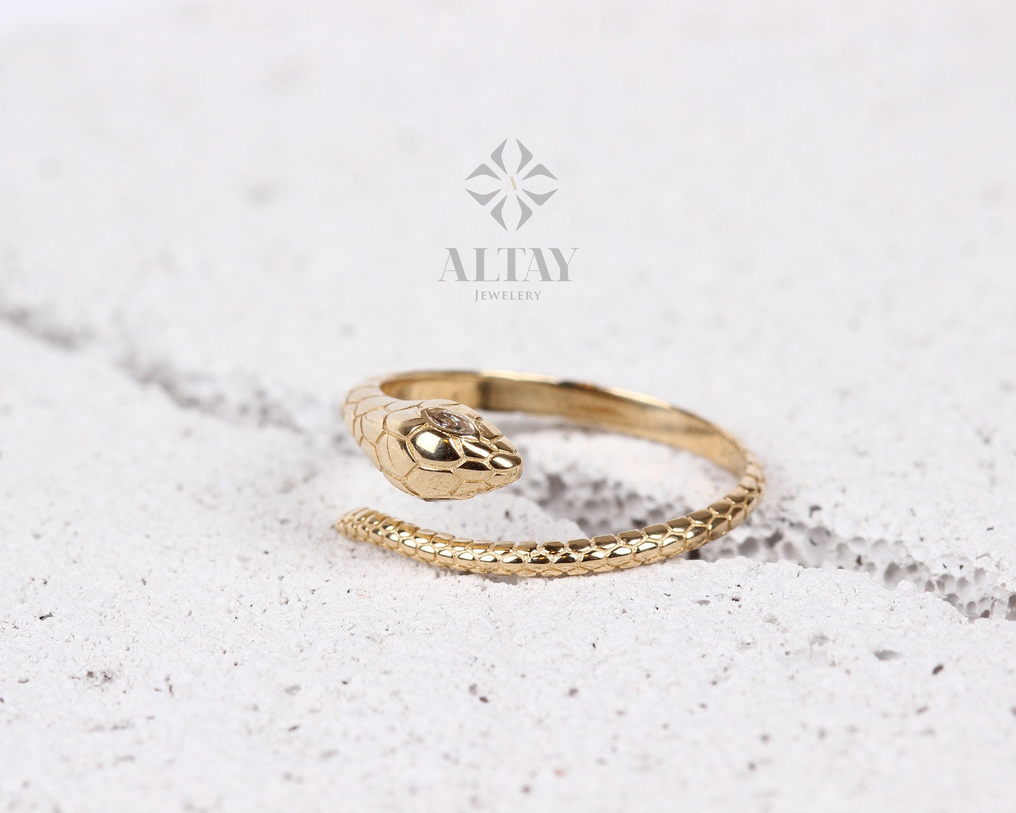 14K Gold Snake Ring, Snake Band, Open Serpent Jewelry, Dainty Stacking Animal Rings, Snake Style Ring, Open Band Gold Statement Wrap Ring