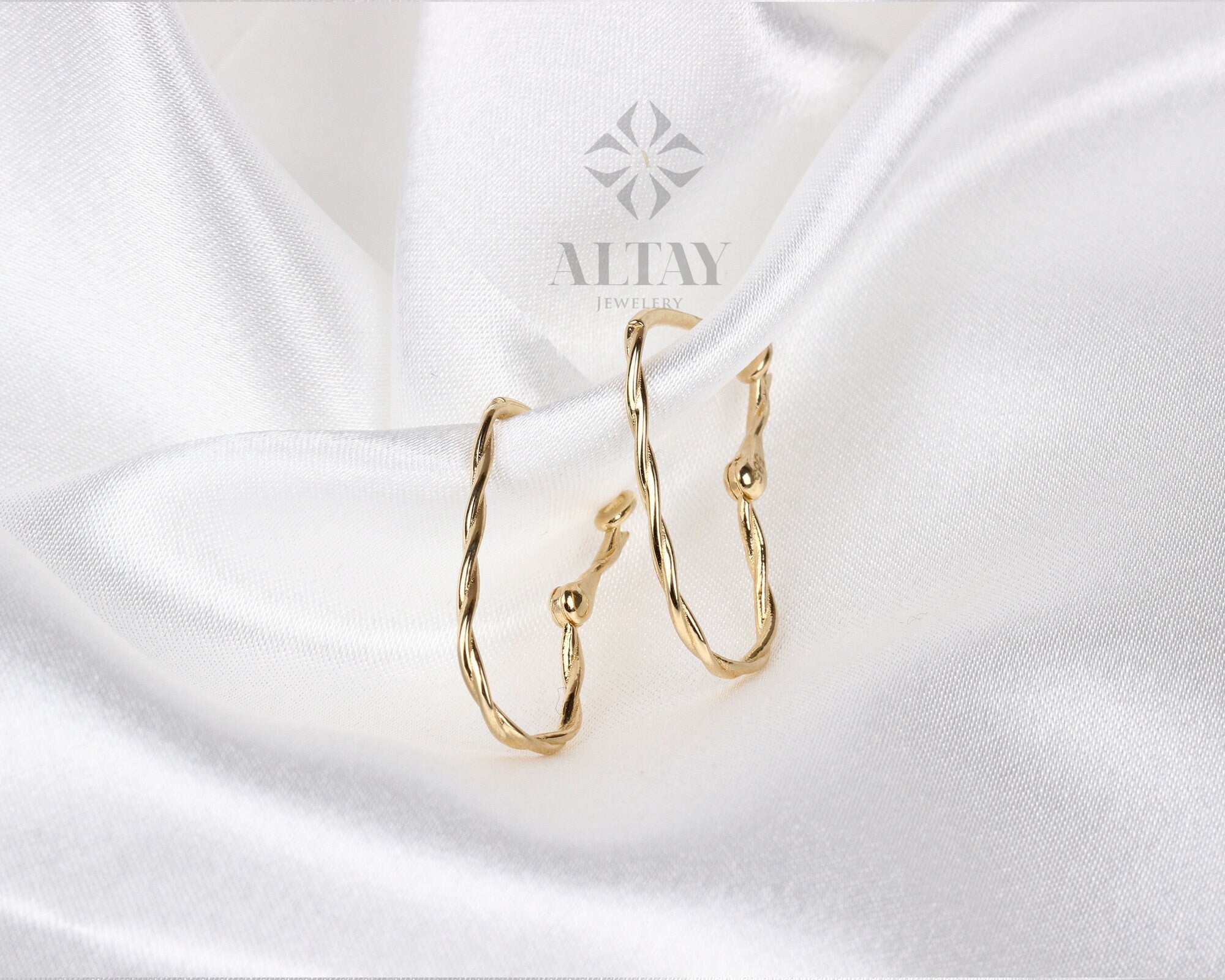 14K Gold Twisted Rectangle Earrings, Twisted Stone Hoop Earrings, Tiny Spiral Dainty Earring, Dainty Delicate Gift For Her, Mothers Day Gift