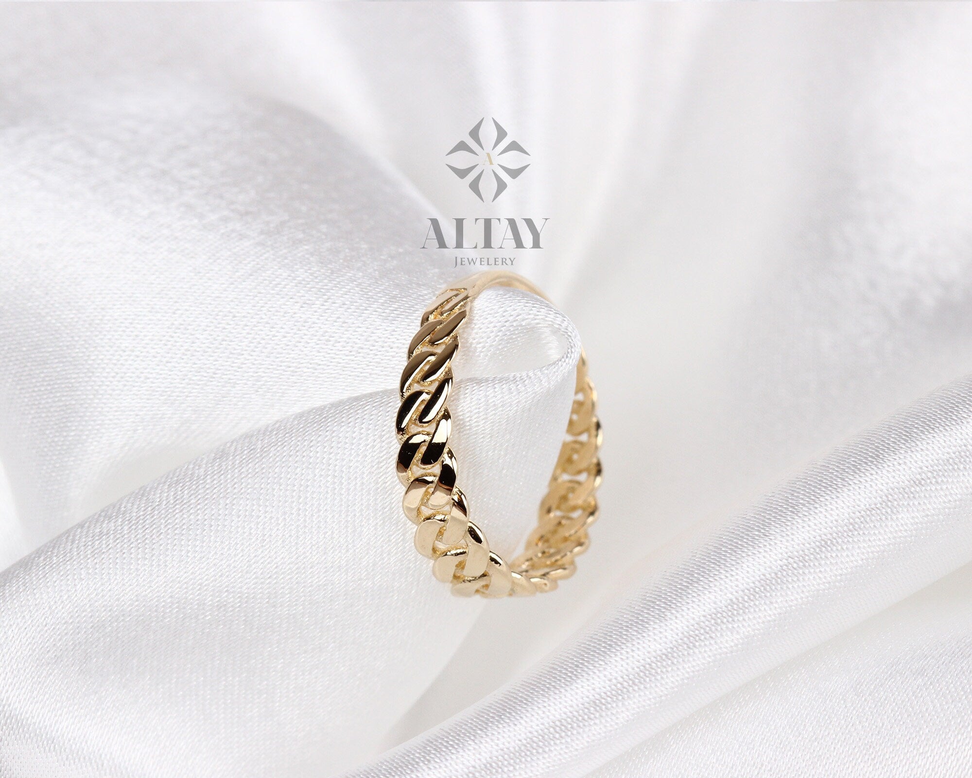 14K Gold Chain Ring, Cuban Link Ring, Thick Chain Curb Ring, Bold Chain Ring, Solid Gold Stacking Ring, Layering Minimalist Chain Link