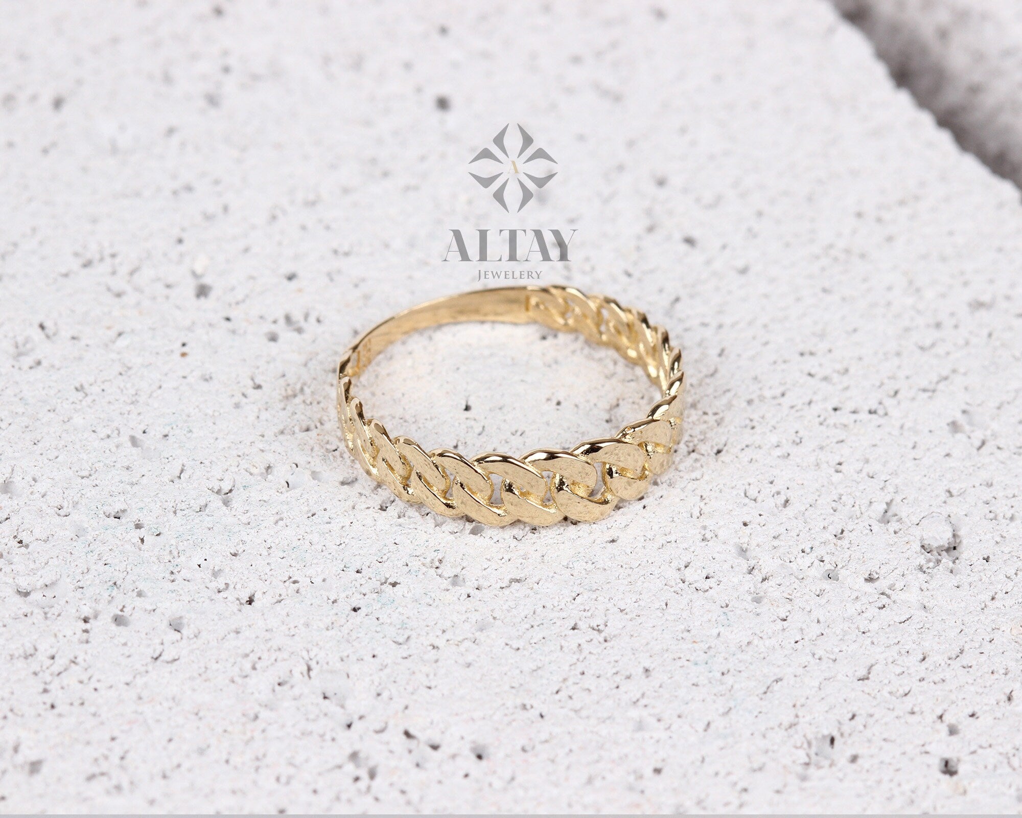 14K Gold Chain Ring, Cuban Link Ring, Thick Chain Curb Ring, Bold Chain Ring, Solid Gold Stacking Ring, Layering Minimalist Chain Link