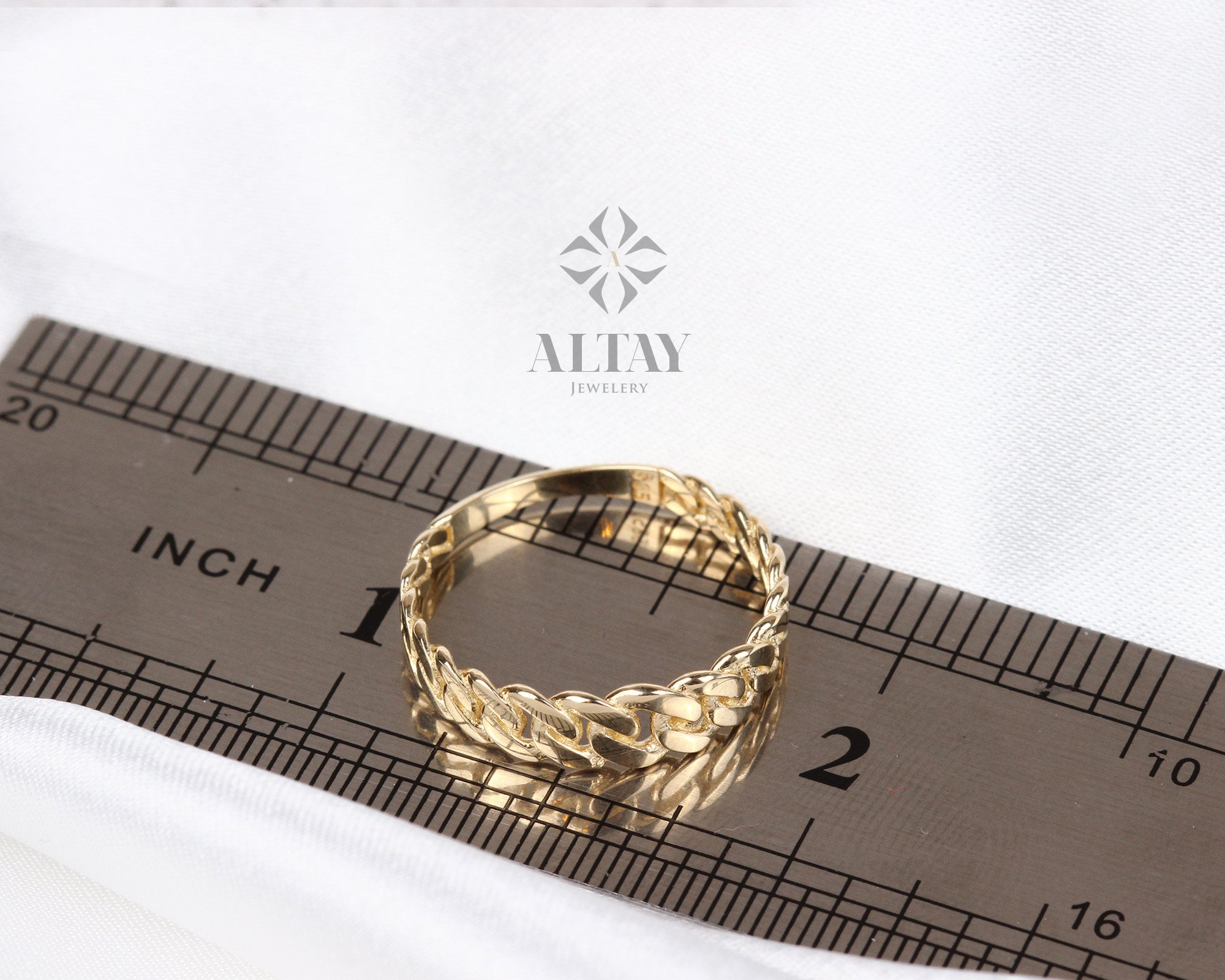 14K Gold Chain Ring, Cuban Link Ring, Thick Chain Curb Ring, Bold Chain Ring, Solid Gold Stacking Ring, Layering Minimalist Chain Link