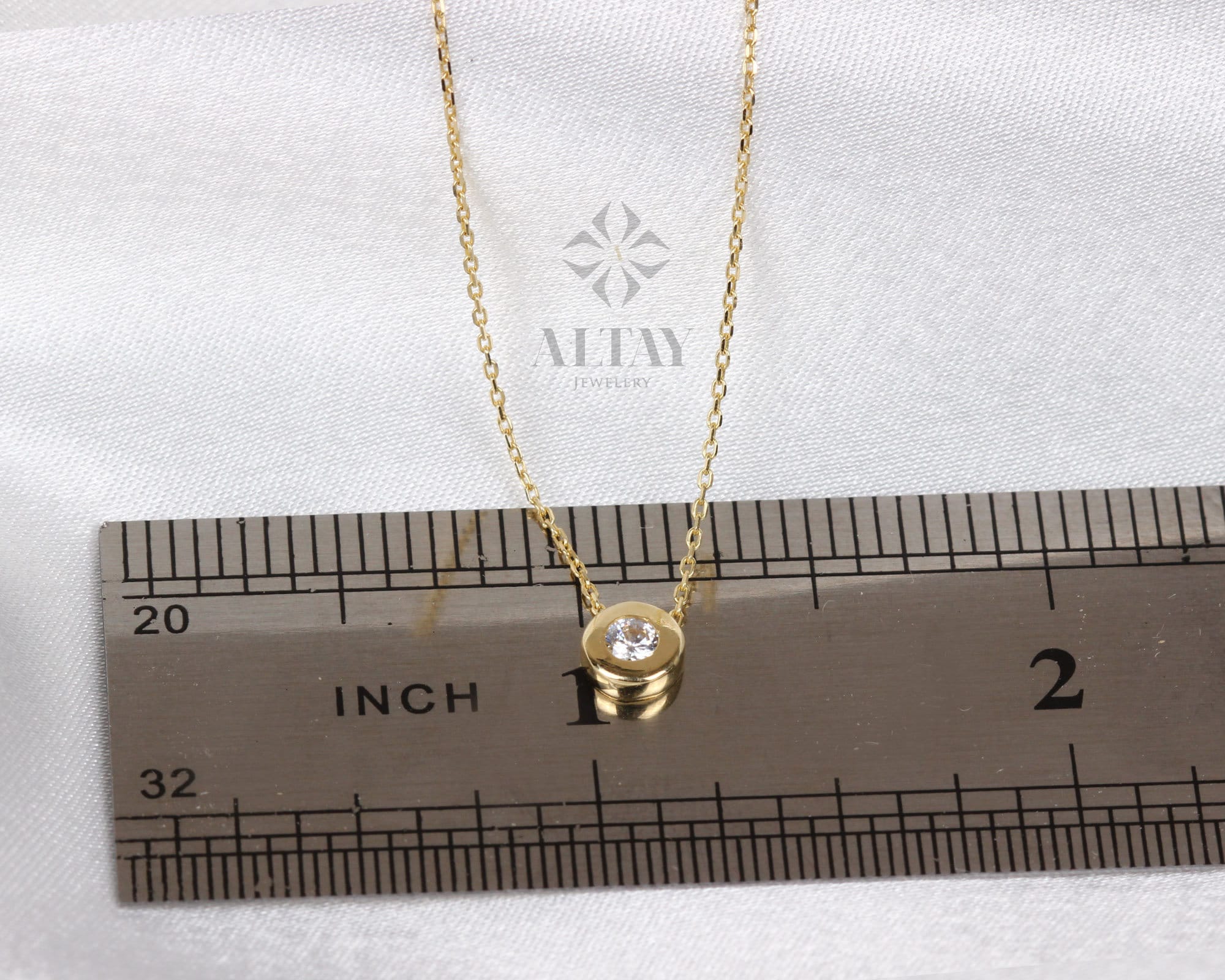14K Gold Diamond Bezel Necklace, CZ Solitaire Charm, Natural Brilliant Cut Diamond Bezel Necklace, Dainty Diamond Choker, Bridesmaid Gift