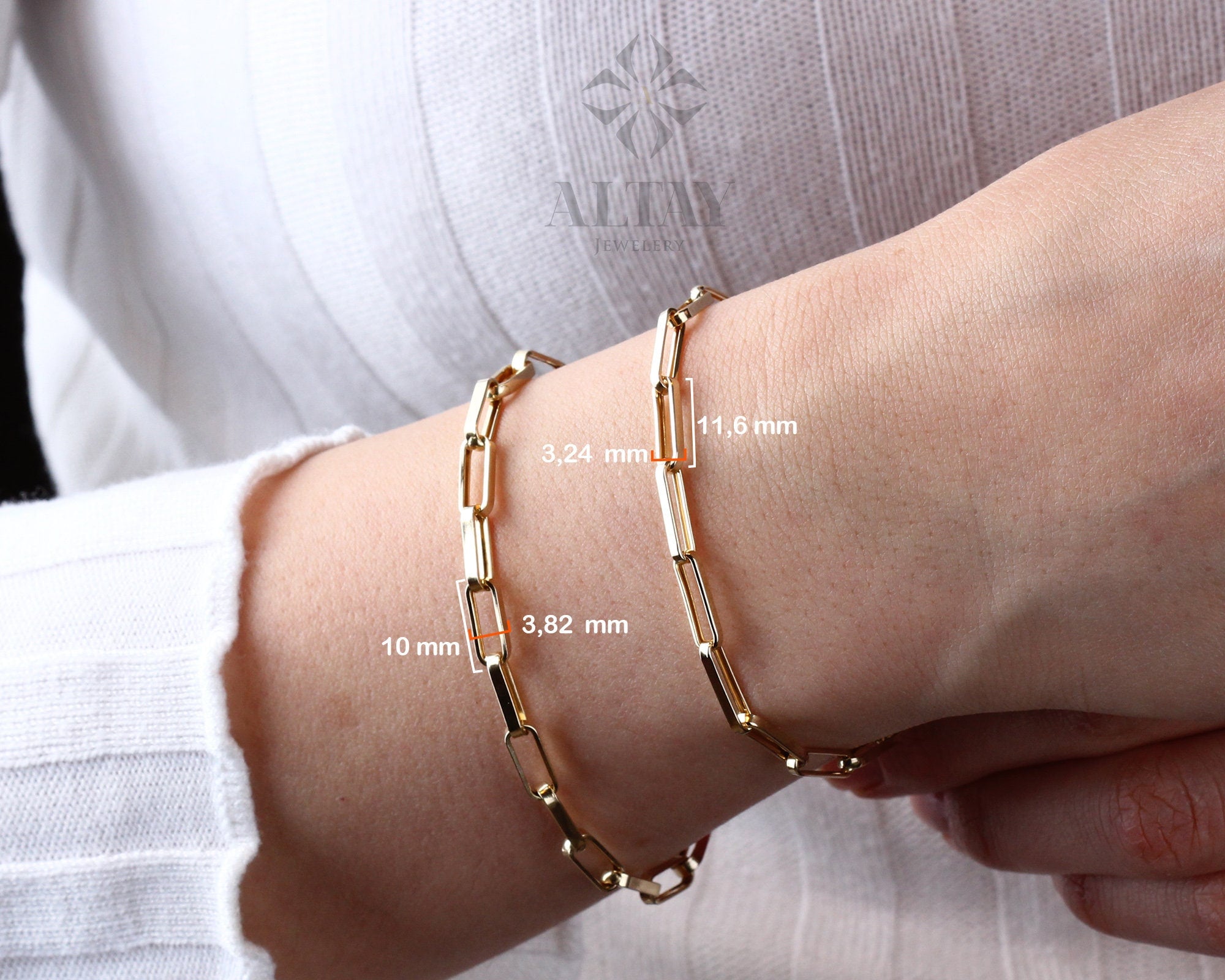 14K Solid Gold Paperclip Chain Bracelet, Rectangle Long Chain, Chunky Chain Link Bracelet, Stacking Bracelets, Dainty Chain, Gift For Her