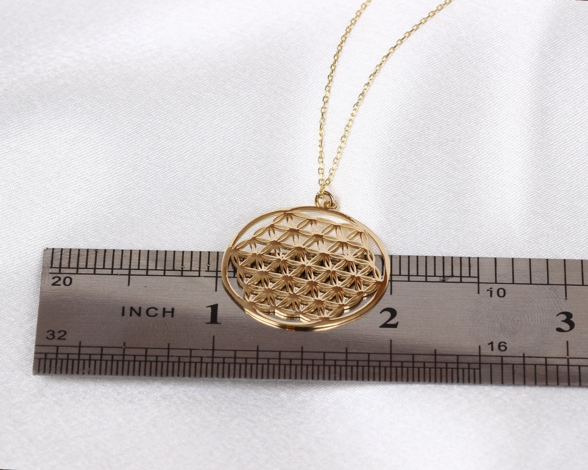14K Gold Flower of Life Necklace, Layered Pendant Coin, Minimalist Disc Charm, Sacred Geometry Medallion, Symbol of Perun, Gift for Her