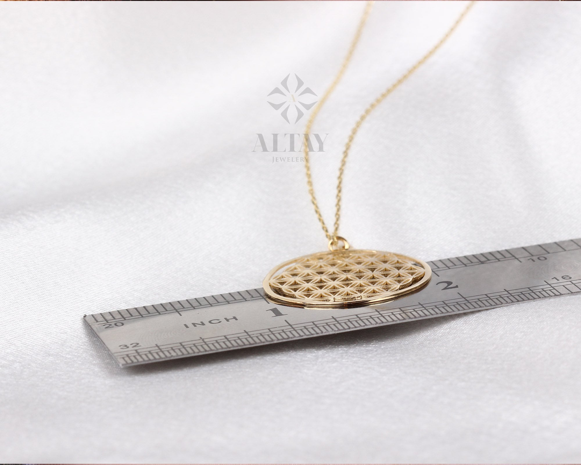 14K Gold Flower of Life Necklace, Layered Pendant Coin, Minimalist Disc Charm, Sacred Geometry Medallion, Symbol of Perun, Gift for Her