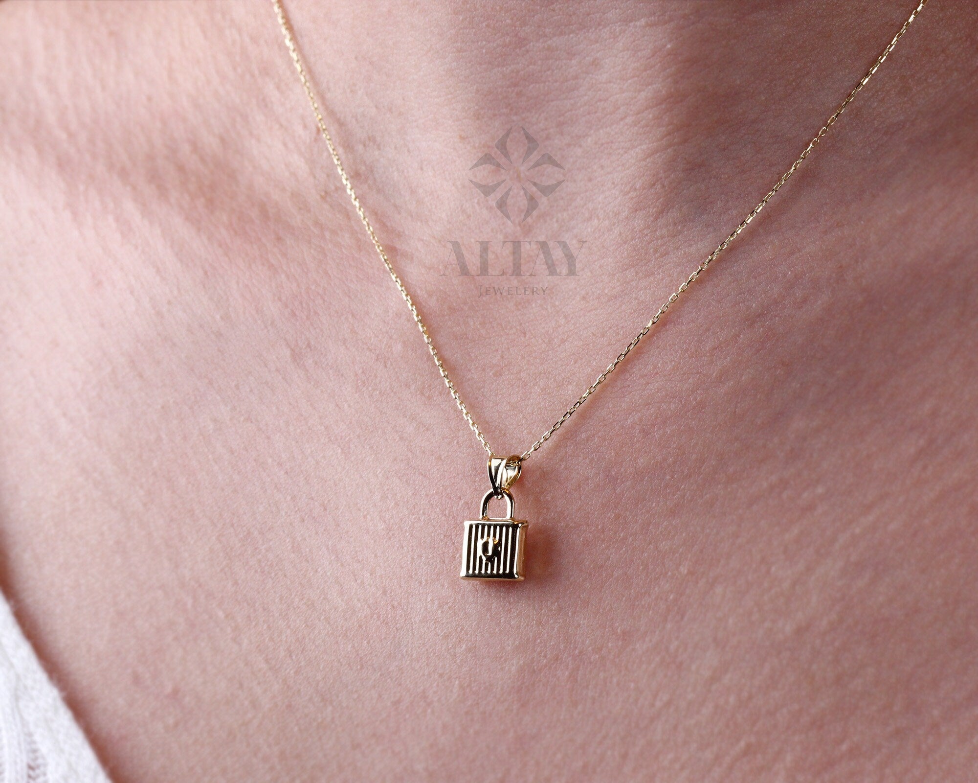 14k Gold Lock Necklace, Little Gold Lock Charm Necklace, Padlock Charm, Holiday Gift, Lock Necklace, Dainty Lovers Necklace, Gift for Her