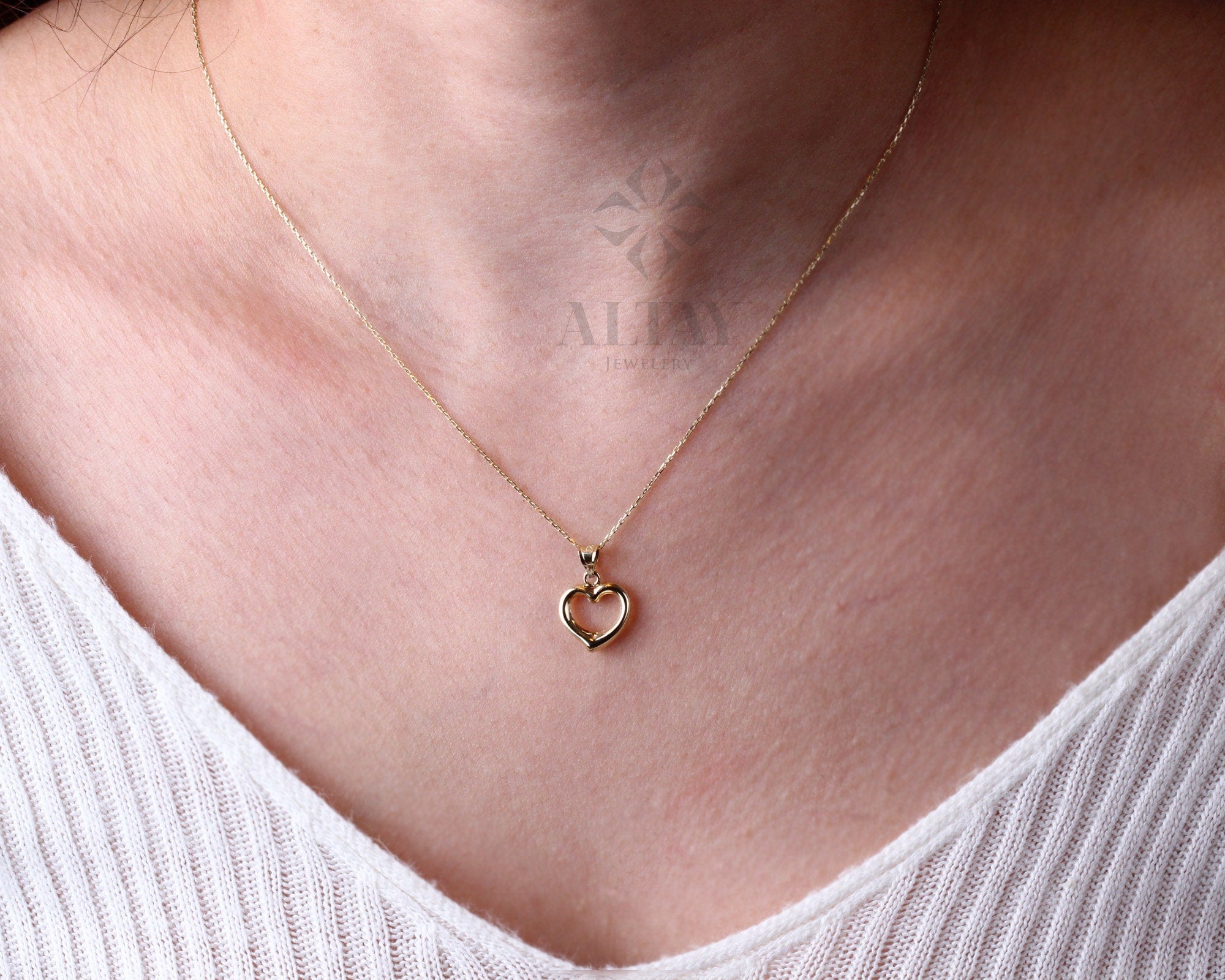 14K Gold Heart Necklace, Small Heart Necklace, Mini 3D Heart Pendant, Heart Real Gold Charm, Love Pendant Necklace, Gift for Her