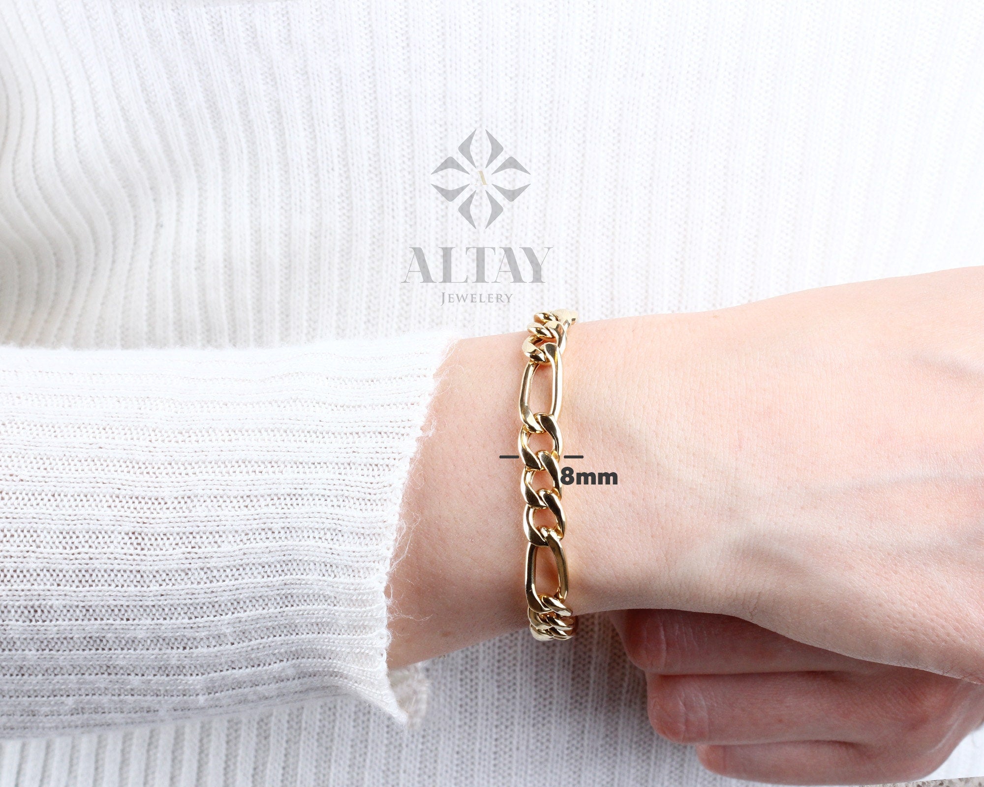 14K Solid Gold Figaro Mariner Chain Bracelet, 8mm Layering Chain, Gift For Her Him, Minimal Fashion Bracelet, Unisex Chain, Delicate Modern