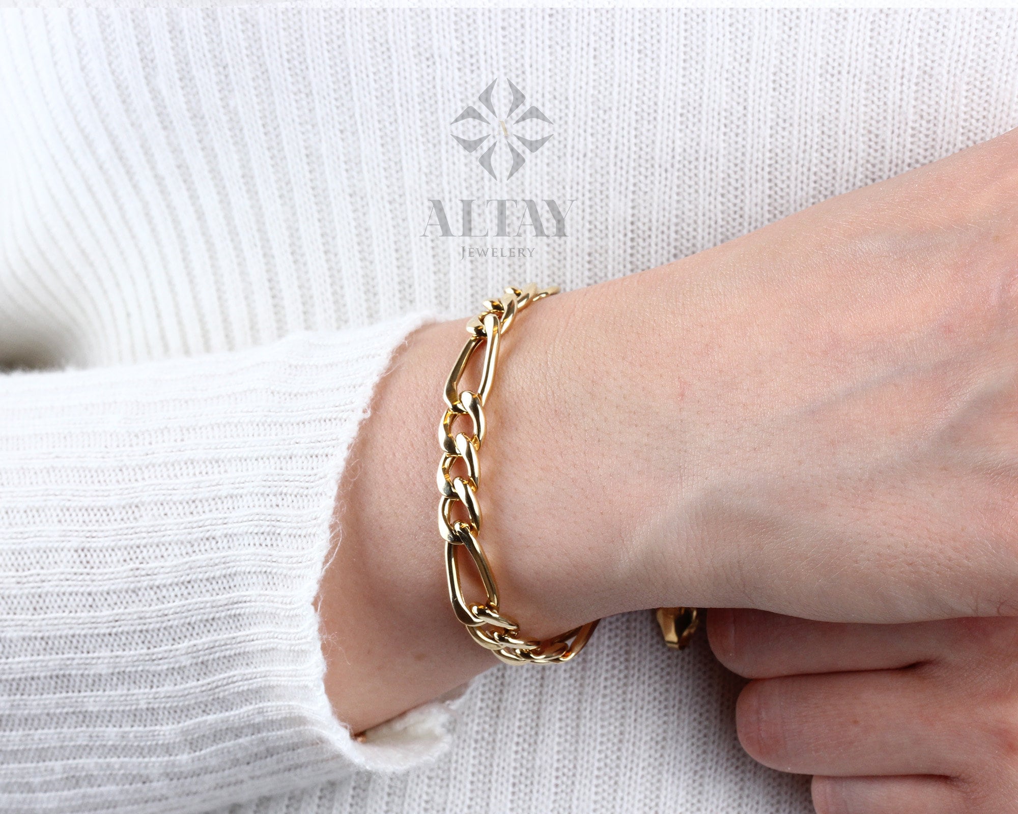 14K Solid Gold Figaro Mariner Chain Bracelet, 8mm Layering Chain, Gift For Her Him, Minimal Fashion Bracelet, Unisex Chain, Delicate Modern
