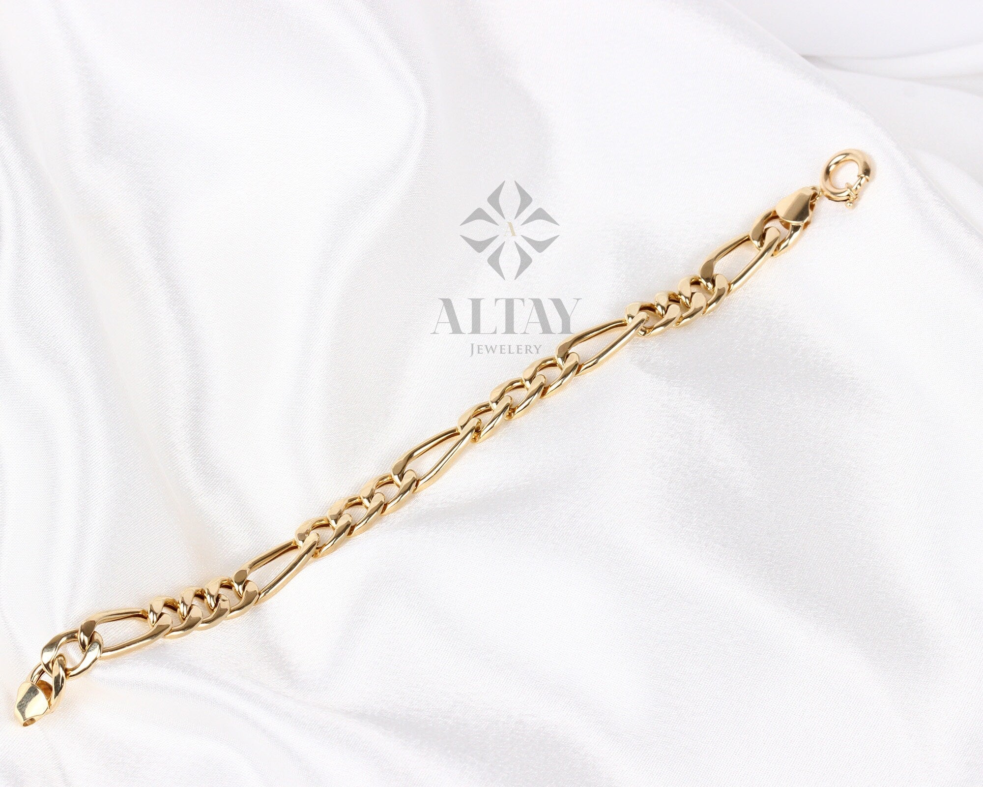 14K Solid Gold Figaro Mariner Chain Bracelet, 8mm Layering Chain, Gift For Her Him, Minimal Fashion Bracelet, Unisex Chain, Delicate Modern