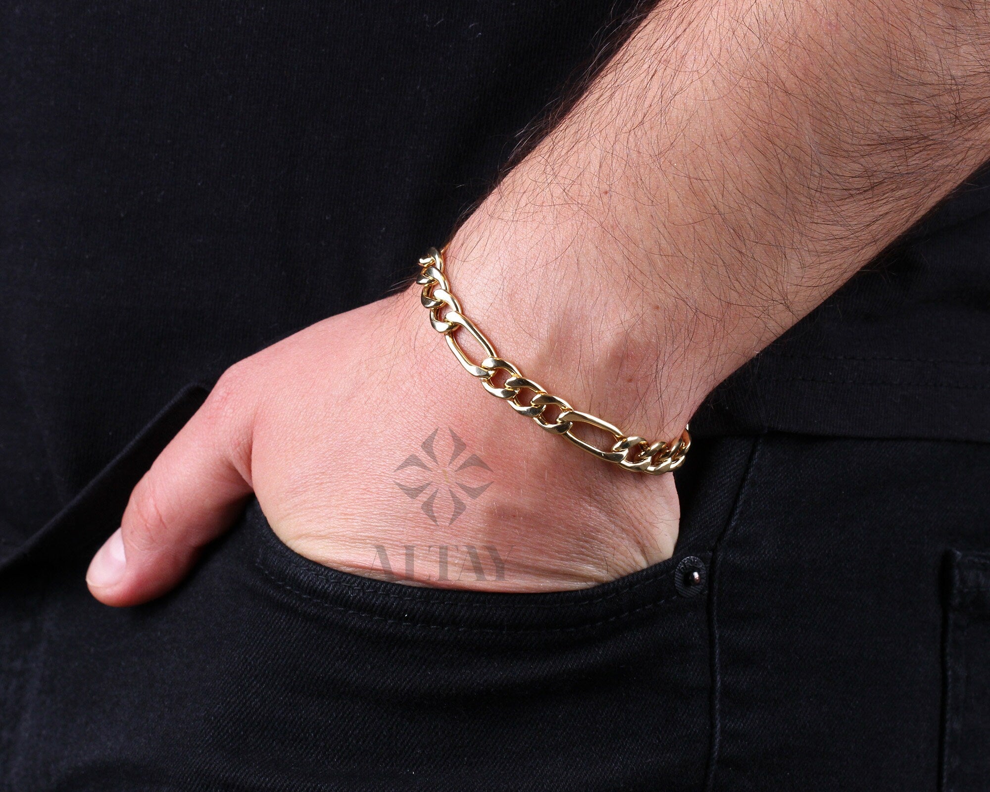 14K Solid Gold Figaro Mariner Chain Bracelet, 8mm Layering Chain, Gift For Her Him, Minimal Fashion Bracelet, Unisex Chain, Delicate Modern