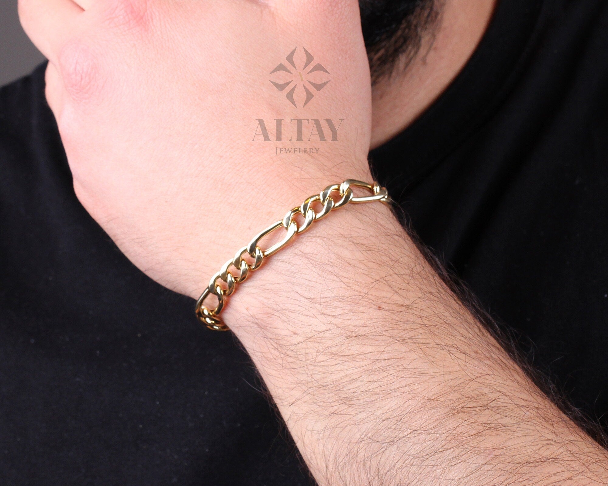 14K Solid Gold Figaro Mariner Chain Bracelet, 8mm Layering Chain, Gift For Her Him, Minimal Fashion Bracelet, Unisex Chain, Delicate Modern