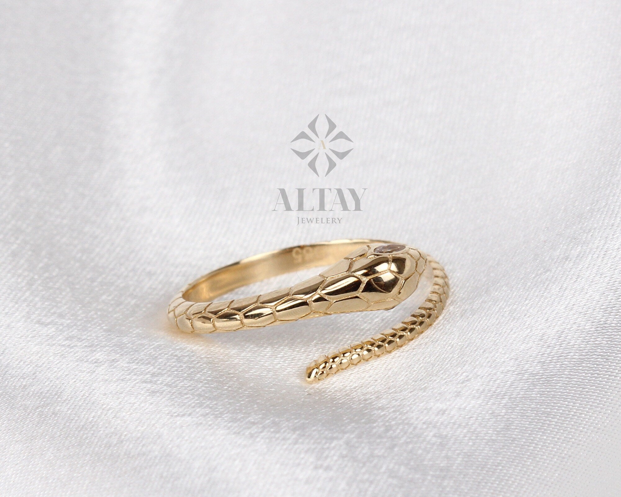 14K Gold Snake Ring, Snake Band, Open Serpent Jewelry, Dainty Stacking Animal Rings, Snake Style Ring, Open Band Gold Statement Wrap Ring