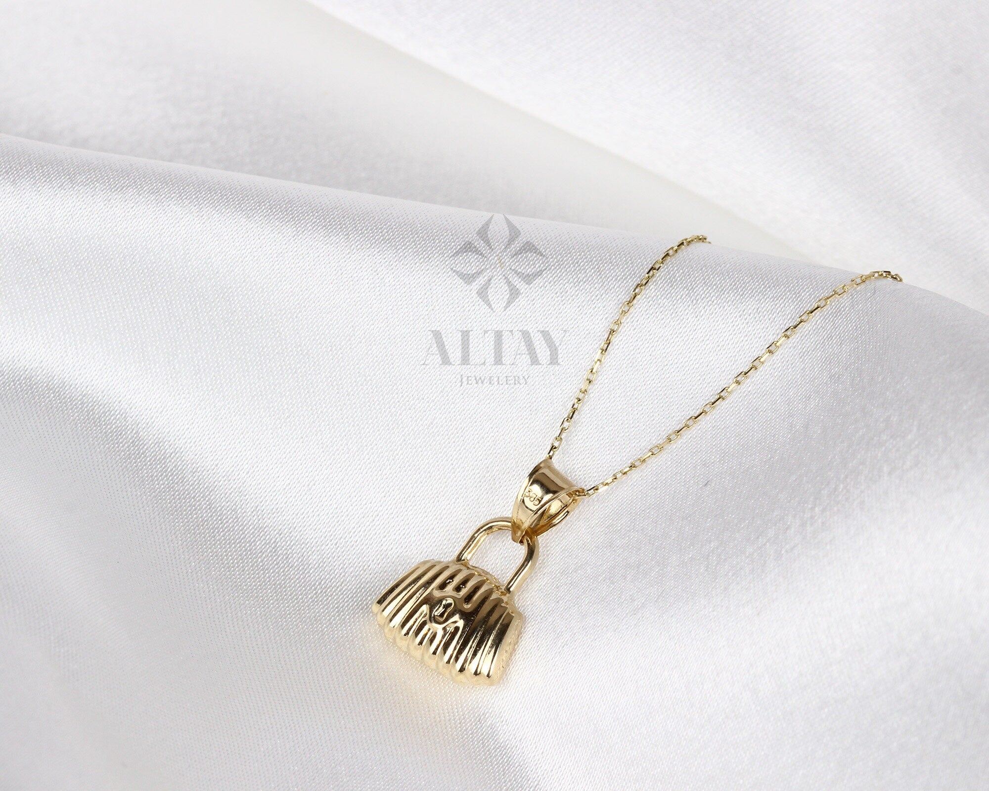 14K Gold Lock Necklace, Little Gold Lock Charm Necklace, Padlock Charm, Holiday Gift, Lock Necklace, Dainty Lovers Necklace, Gift for Her