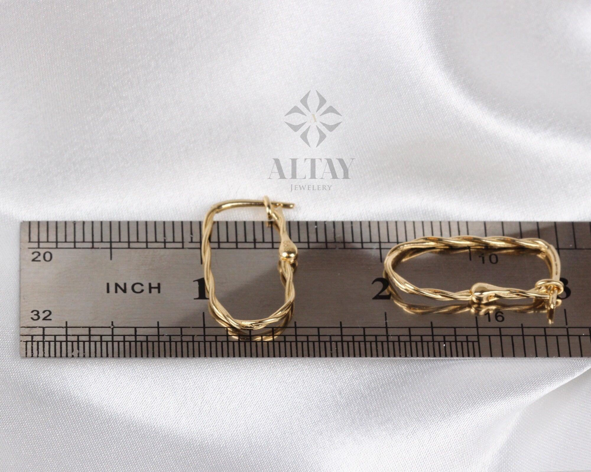 14K Gold Twisted Rectangle Earrings, Twisted Stone Hoop Earrings, Tiny Spiral Dainty Earring, Dainty Delicate Gift For Her, Mothers Day Gift