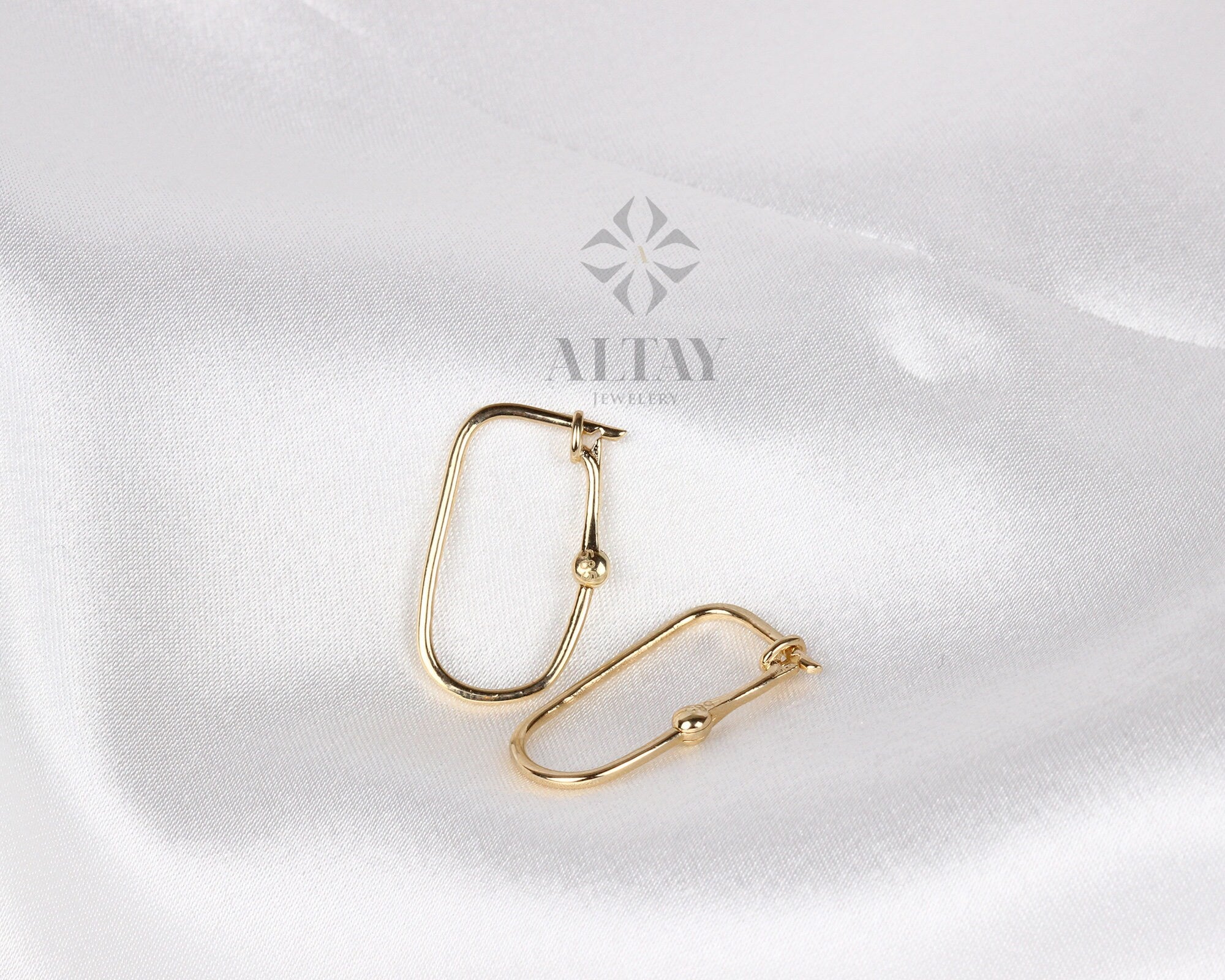 14K Gold Plain Rectangle Earrings, Simple Hoop Earrings, Tiny Drop Dainty Earring, Dainty Delicate Gift For Her, Mothers Day Gift
