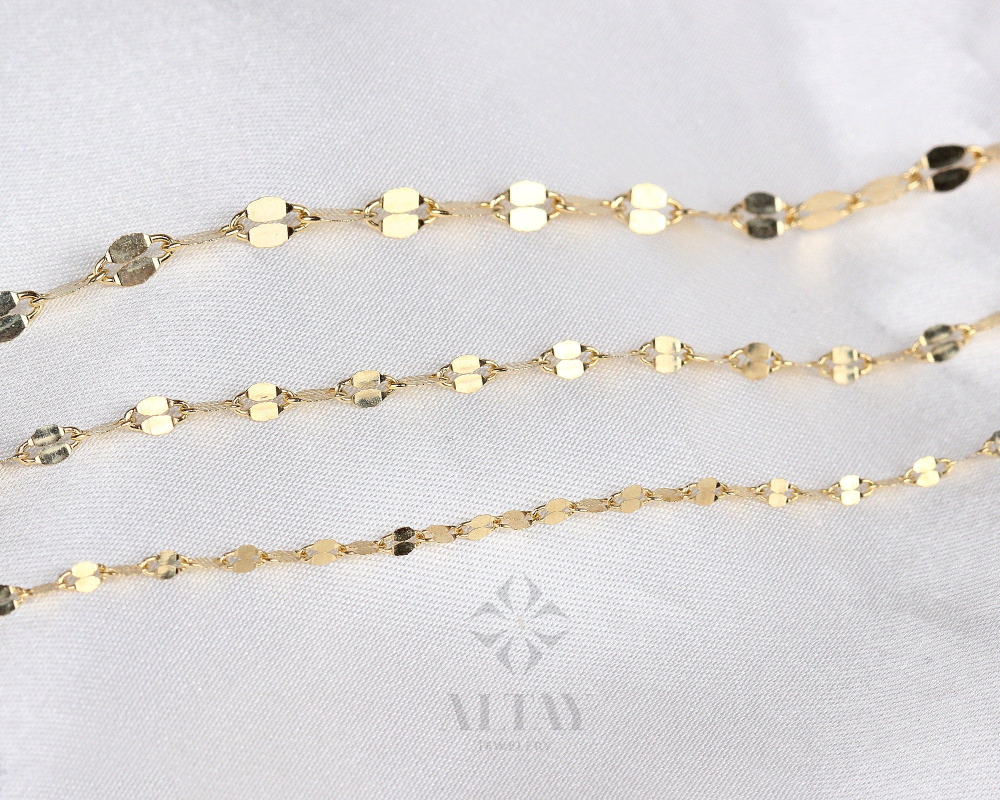 14K Solid Gold Sequin Bracelet, 2mm 3mm 4mm Thin Gold Bracelet, Dainty Chain Bracelet, Delicate Minimalist Handmade Bracelet, Gift For Her