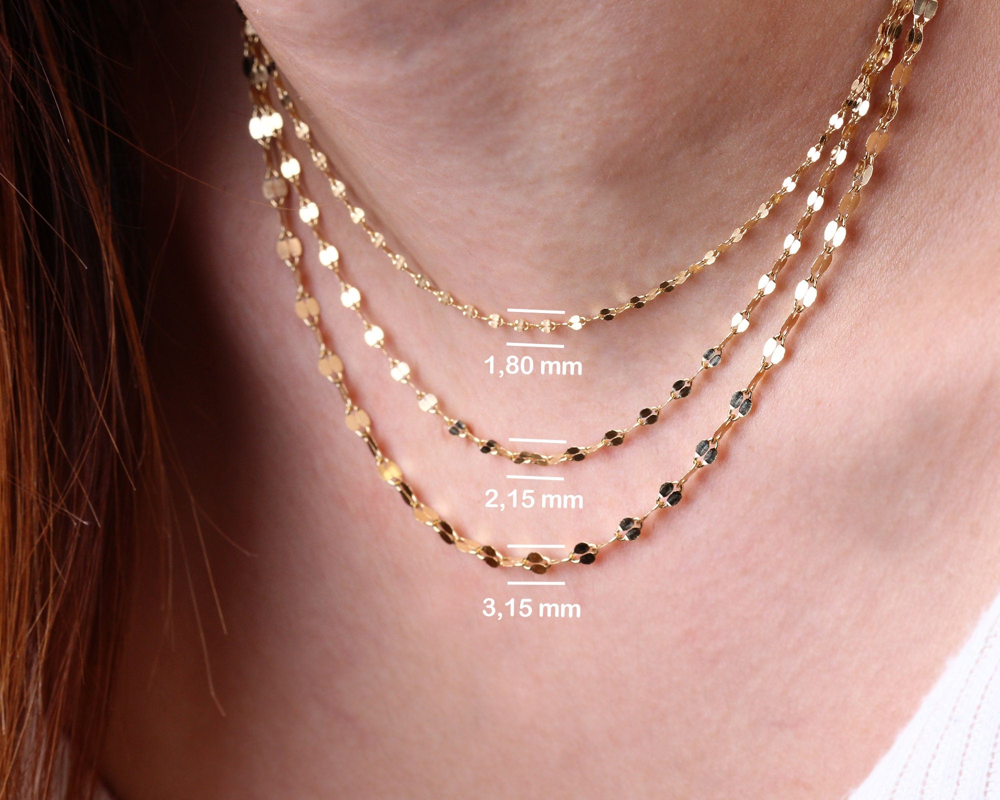 14K Solid Gold Sequin Necklace, Dainty Chain Choker, Dainty Lace Thin Gold Charm, Delicate Sequin Necklace, Gift For Her