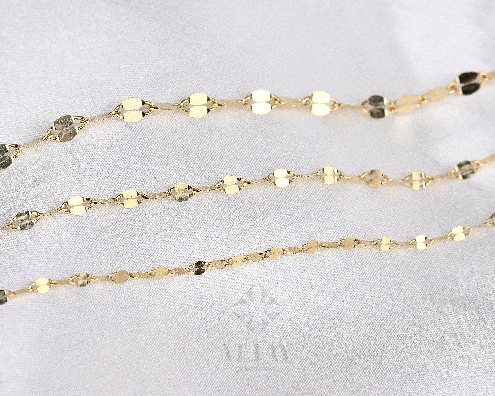 14K gold charm necklace, thin sequin chain design