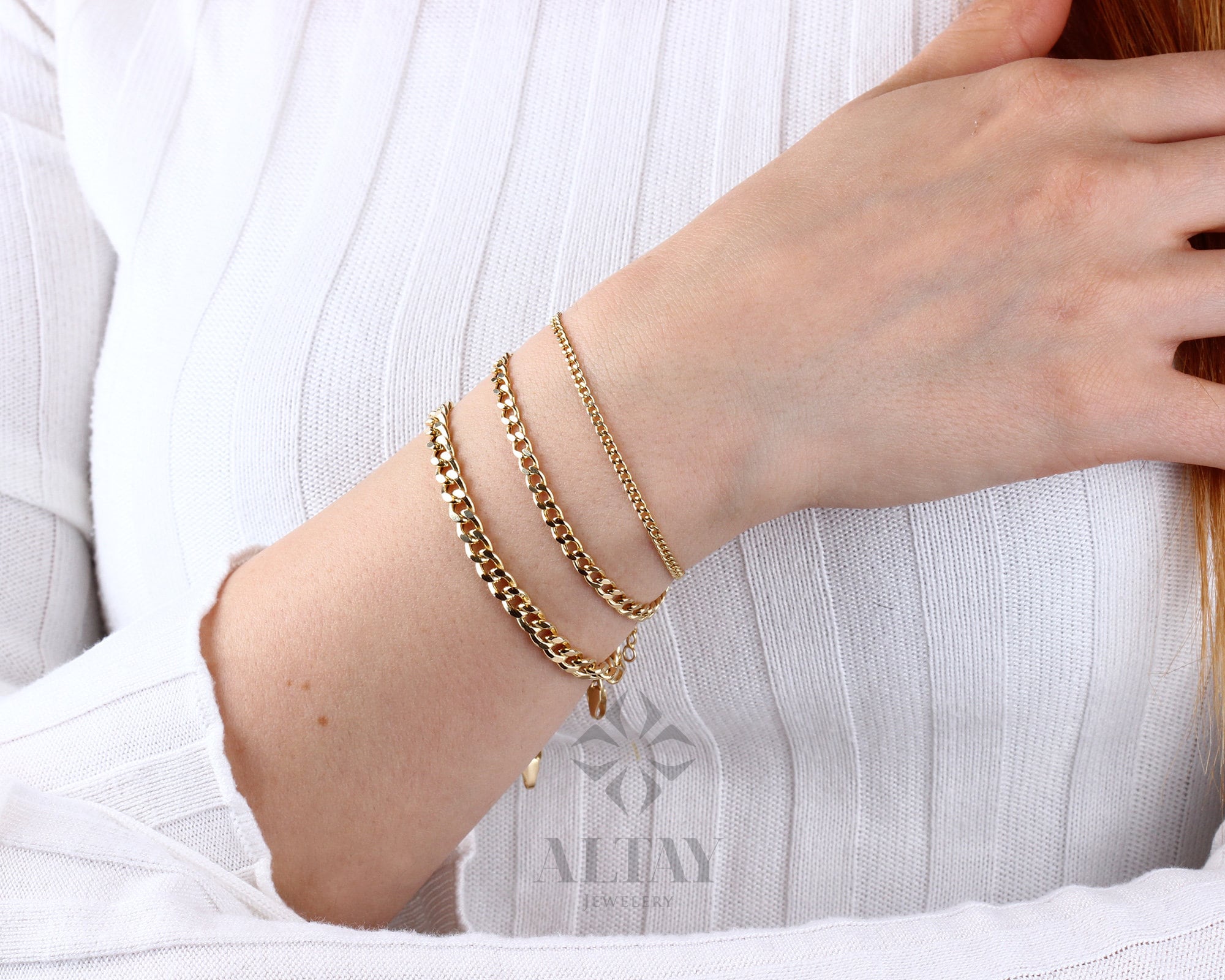 14K Gold Cuban Link Bracelet, 2mm 3mm 4mm Curb Layering Chain, Miami Cuban Bold Link, Stacking Bracelet, Unisex Bracelet, Gift For Her
