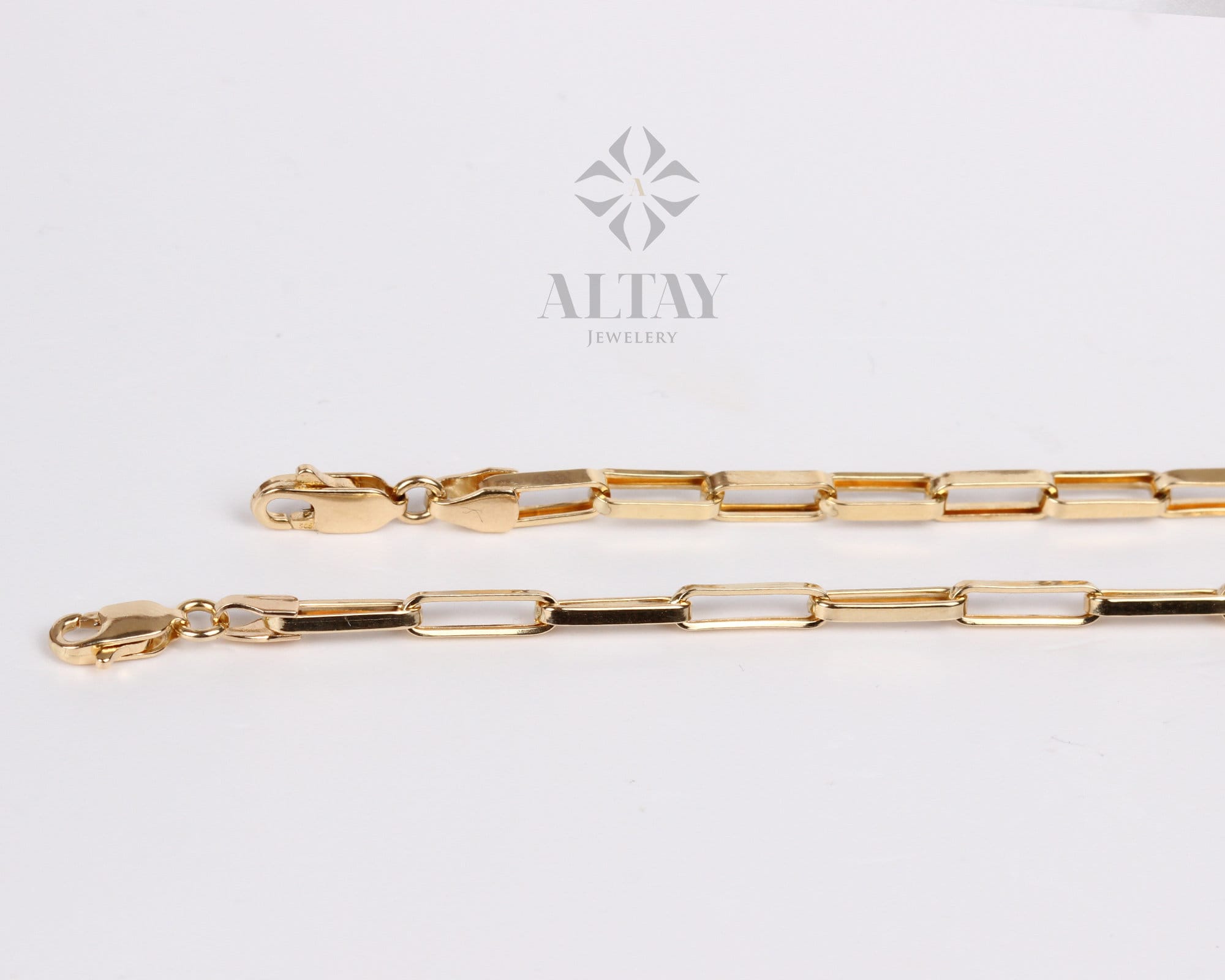 14K Solid Gold Paperclip Chain Bracelet, Rectangle Long Chain, Chunky Chain Link Bracelet, Stacking Bracelets, Dainty Chain, Gift For Her