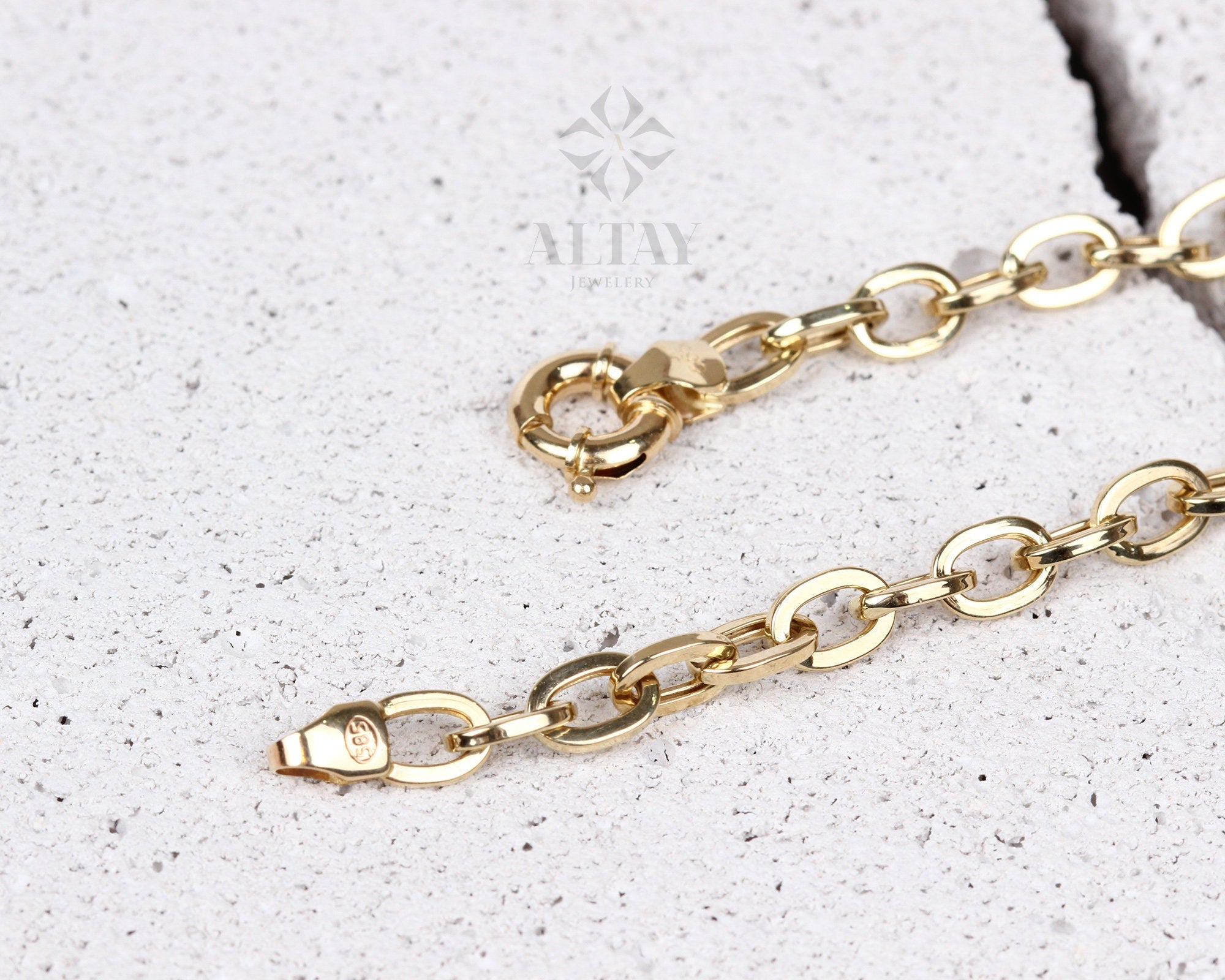 14K Gold Paperclip Rolo Chain Bracelet, Oval Rectangle Paper Clip Chain, Gold Thick Flat Oval Link, Woman Man Gold Bracelet, Rolo Gold Link