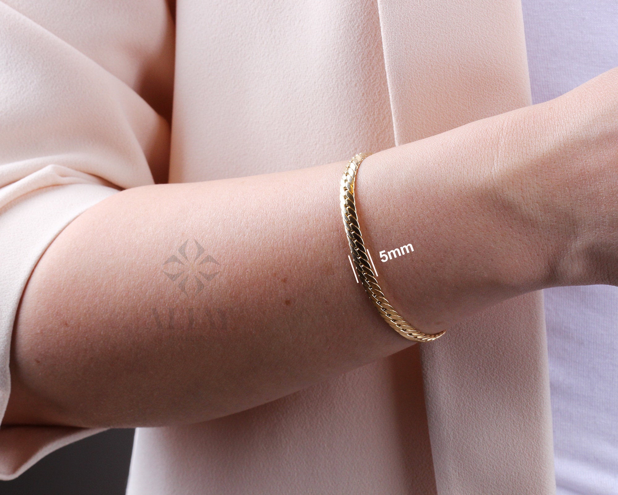 14K Gold 5MM Cuban Link Bracelet, Curb Chain Bracelet, Bold Link Chunky Vintage Chain Anklet, Men Women Stacking Bracelet, Gift For Her