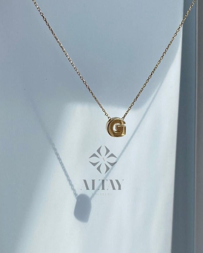 14K Solid Gold Initial Necklace, Letter Pendant Choker, Minimal Letter Charm, Name Necklace, Dainty Personalized Pendant, Gift For her