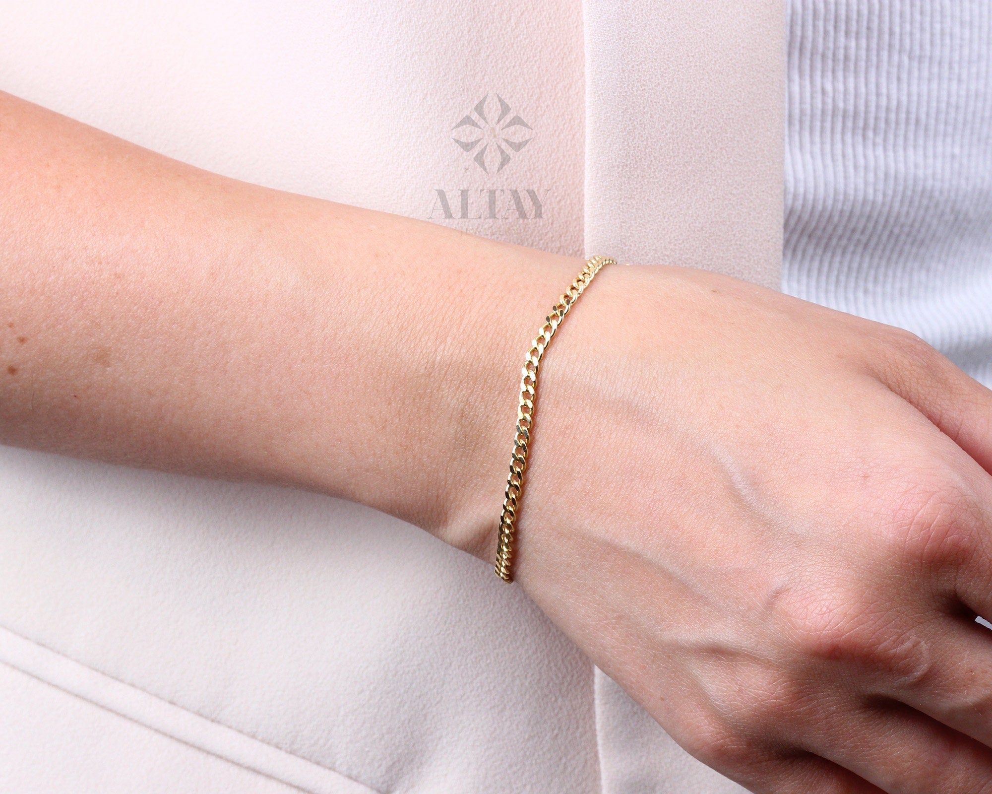 14K Gold Cuban Link Bracelet, 3mm Curb Layering Chain Anklet, Miami Cuban Bold Link, Stacking Bracelet, Unisex Bracelet, Gift For Her