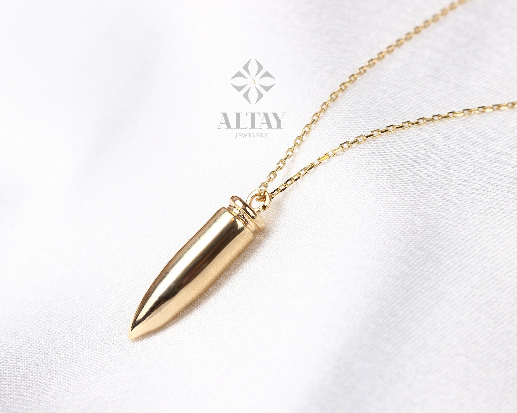 14K Gold Bullet Necklace, 4mm Bullet Pendant, Personalized Bullet Charm Jewelery, Engraved Bullet Choker, Soldier Jewelry, Custom Gold Gift