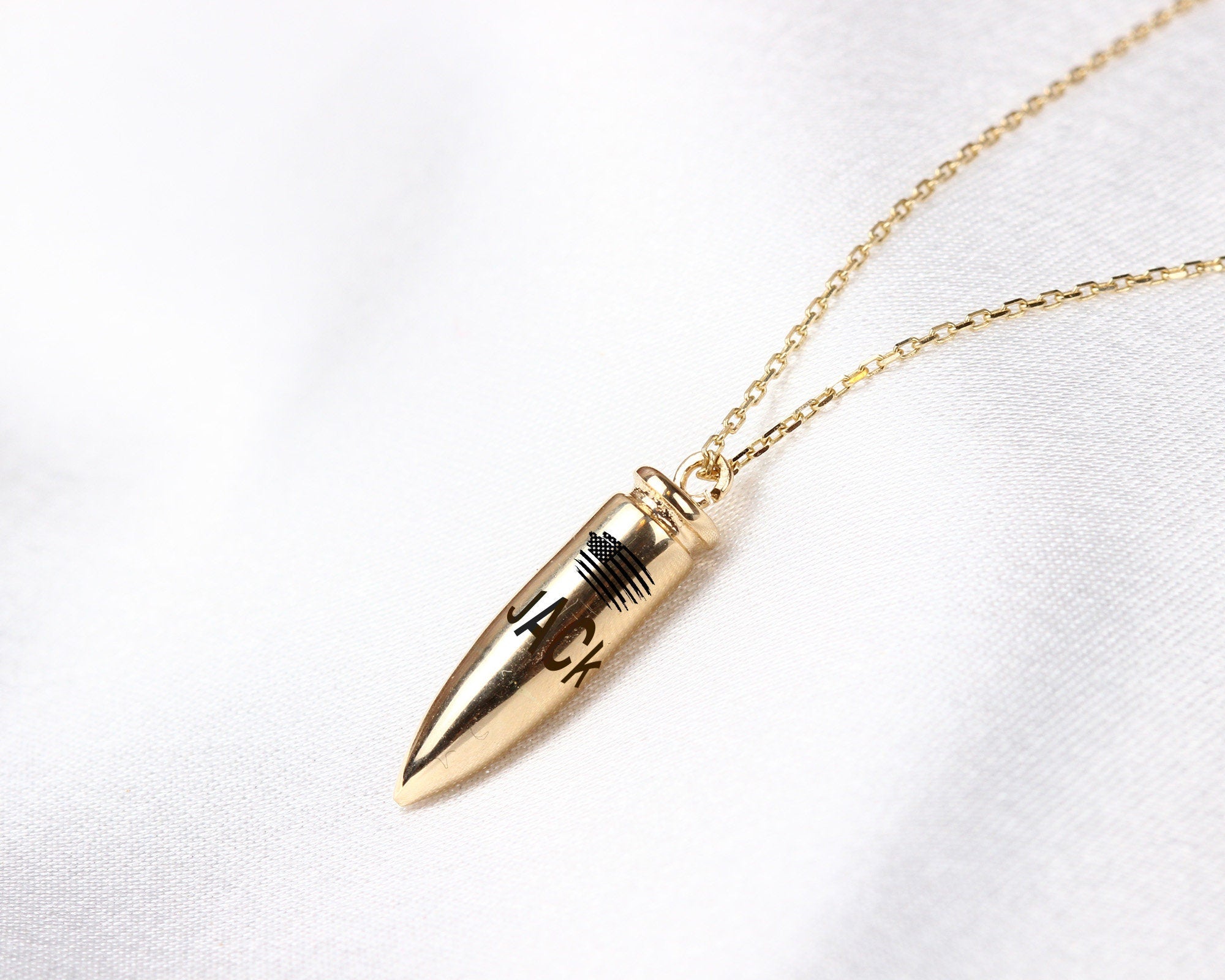 14K Gold Bullet Necklace, 4mm Bullet Pendant, Personalized Bullet Charm Jewelery, Engraved Bullet Choker, Soldier Jewelry, Custom Gold Gift