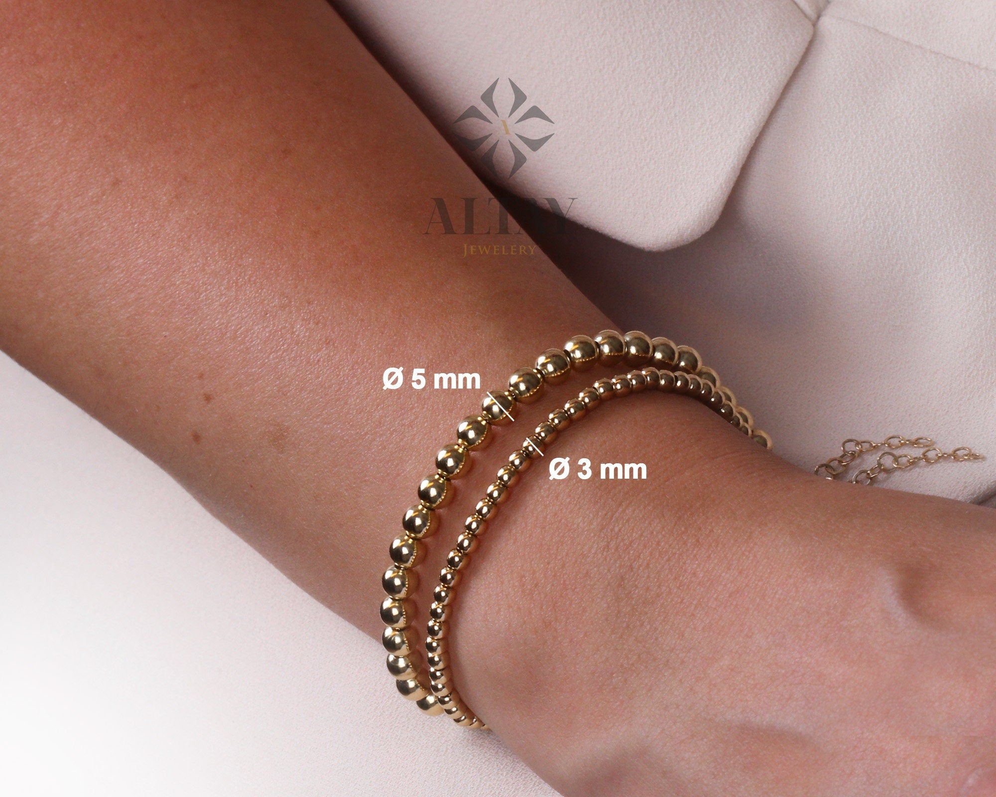 14K Gold Beaded Chain Bracelet, 3mm 5mm Mini Balls Bracelet, Multiballs Chain, Bead Minimalist Fashion Bracelet, Delicate, Gift For Her