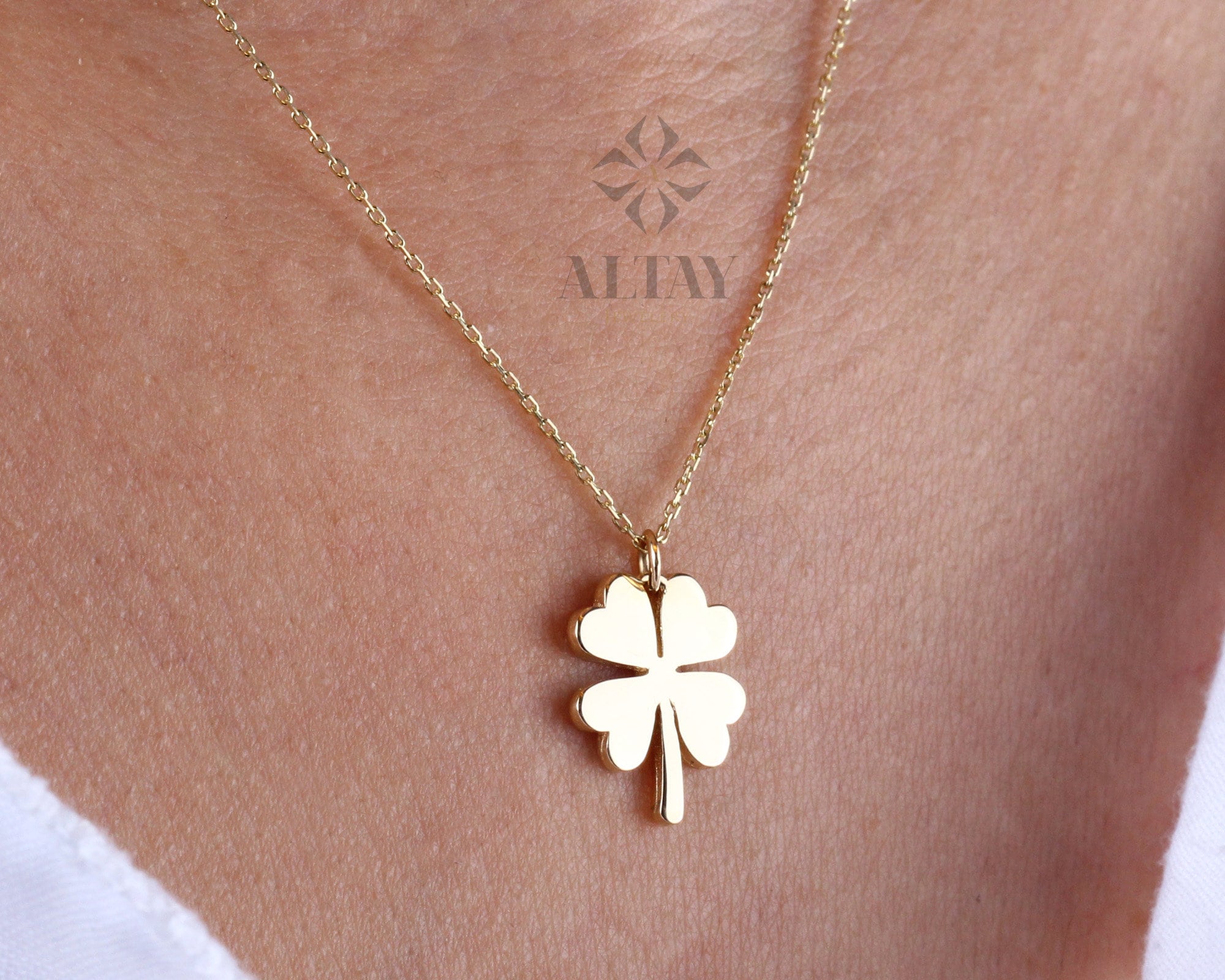 14K Gold Clover Necklace, Dainty Good Luck Pendant, Four Leaf Clover Choker, Lucky Charm Necklace, St. Patrick's Day Accessory, Gift for Her