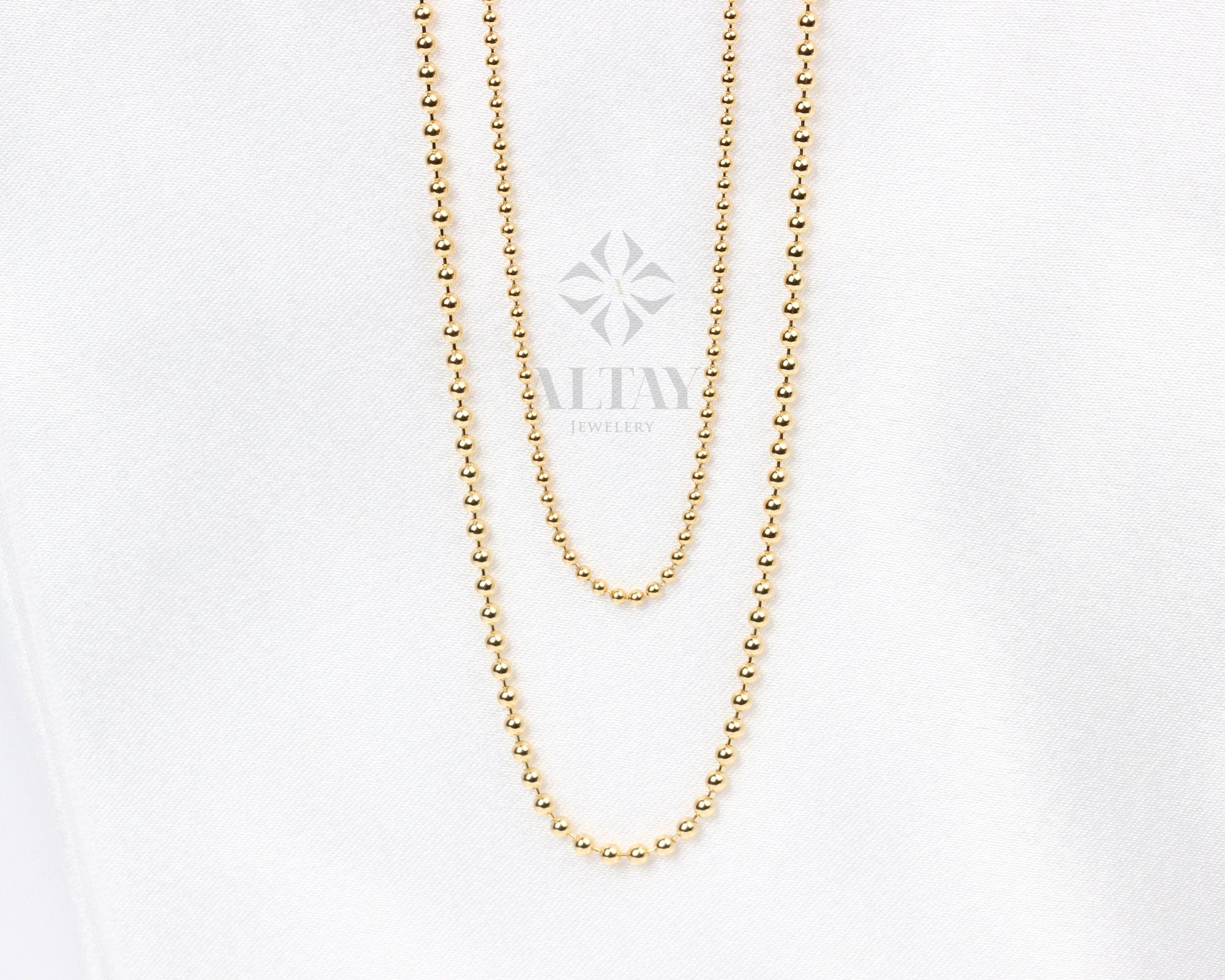 14K Gold Beaded Chain Necklace, Italian Ball Bead Choker, 1.5MM 2MM Layering Link Necklace, Delicate Dainty Gold Beads, Gift For Her Him