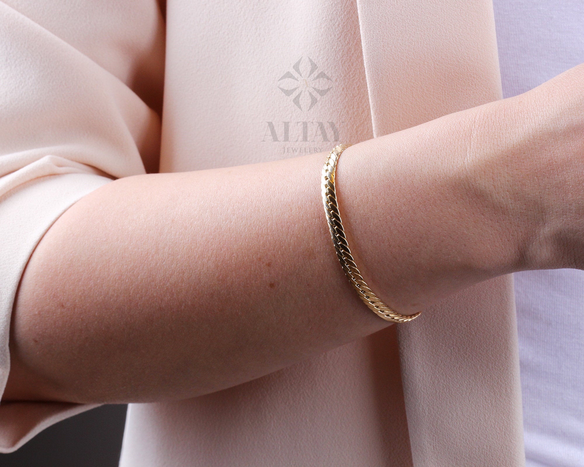 14K Gold 5MM Cuban Link Bracelet, Curb Chain Bracelet, Bold Link Chunky Vintage Chain Anklet, Men Women Stacking Bracelet, Gift For Her