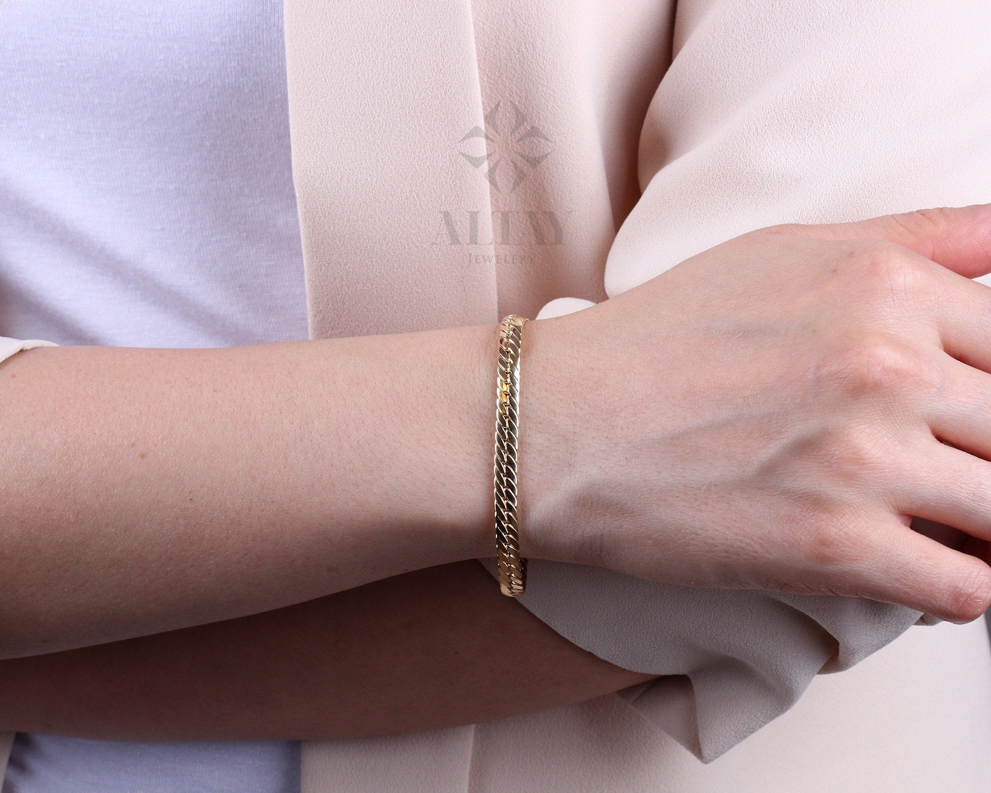 14K Gold 5MM Cuban Link Bracelet, Curb Chain Bracelet, Bold Link Chunky Vintage Chain Anklet, Men Women Stacking Bracelet, Gift For Her