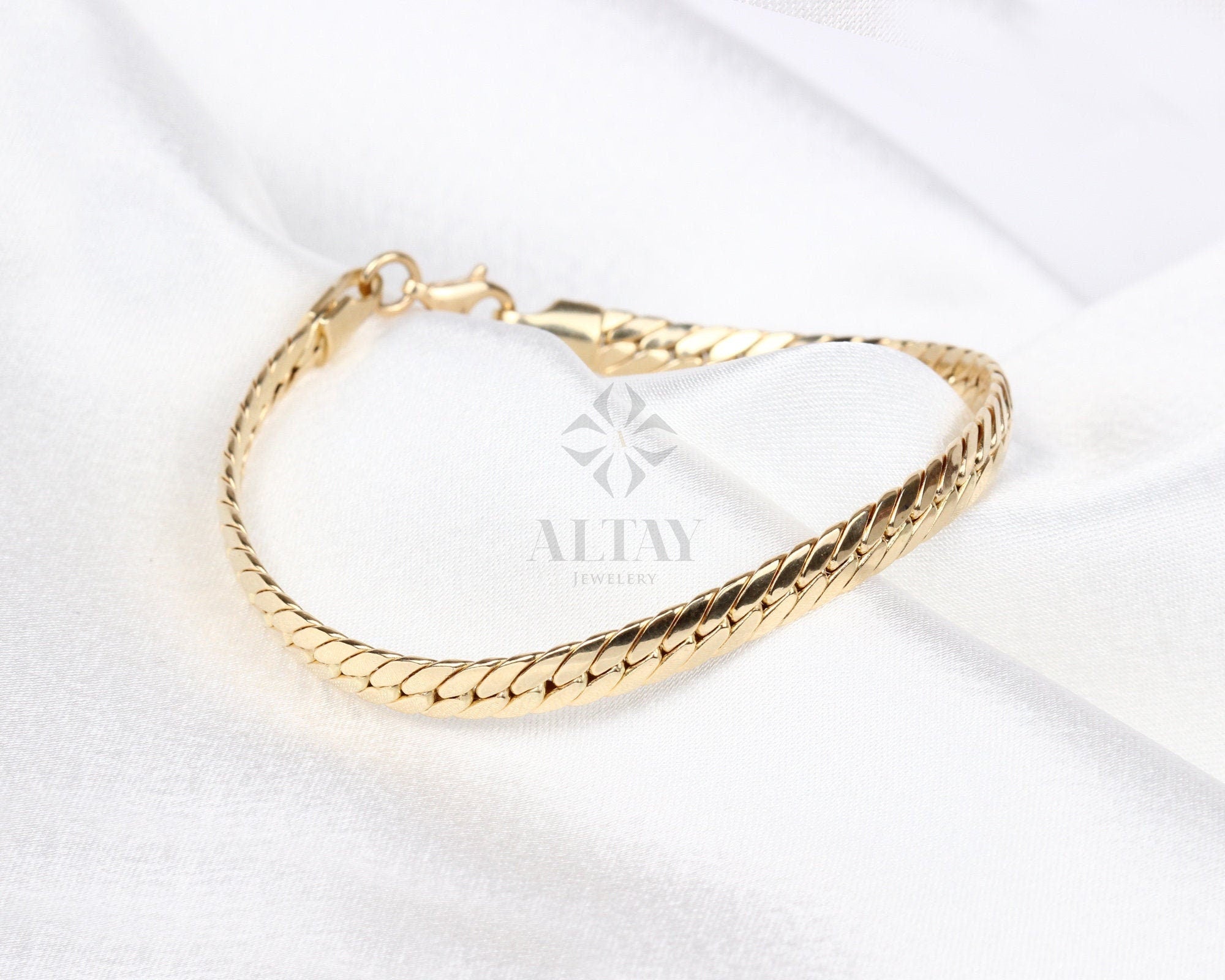 14K Gold 5MM Cuban Chain Bracelet, Curb Chain Link Bracelet, Dainty Stacking Bracelet, Chunky Vintage Chain Anklet, Men Women Gold Bracelet