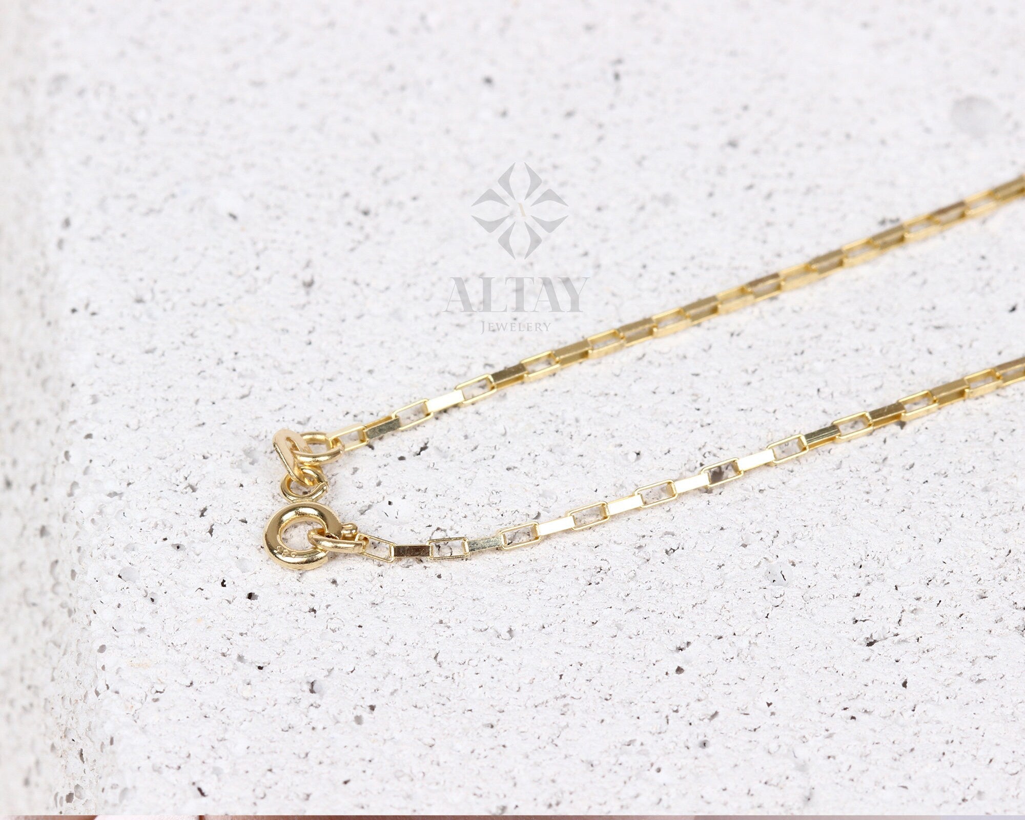 14K Gold Rectangle Box Chain Bracelet, 1.35mm Tiny Link Gold Chain Bracelet, Gold Paperclip Venetian Box Chain, Layering Elongated Link