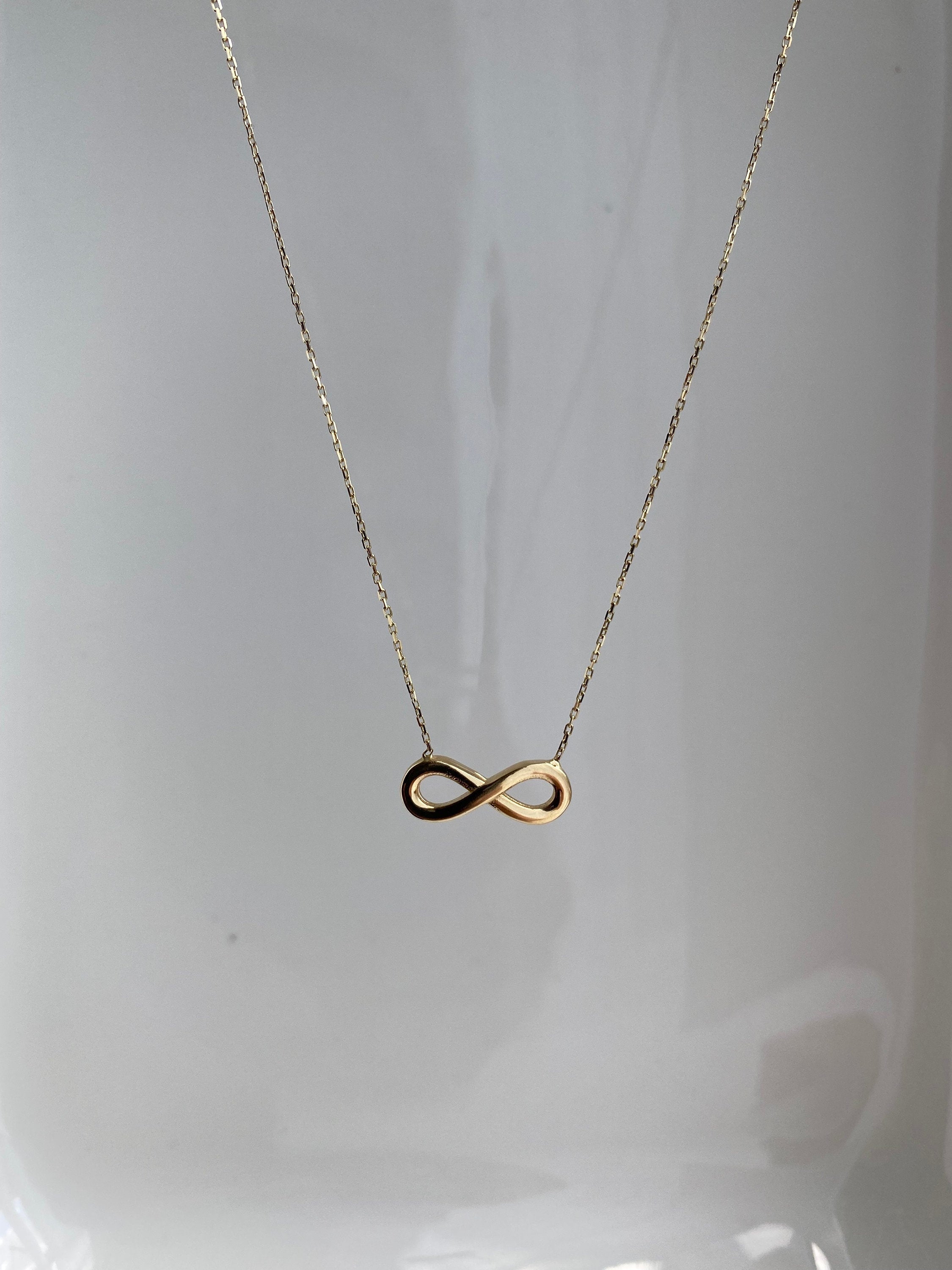 14K Solid Gold Infinity Necklace, Eternity Pendant, Minimalist Dainty Endlessness Charm, Forever Necklace, Delicate Fashion, Gift for Her