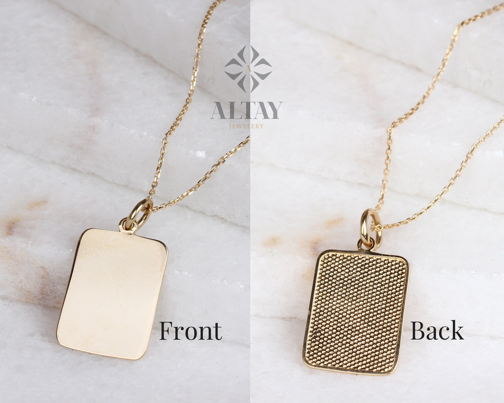 14K Gold Rectangle ID Necklace, Personalized Initial Choker, Custom Name Charm, Medical ID Necklace, Engraved Date Pendant, Gift For Her