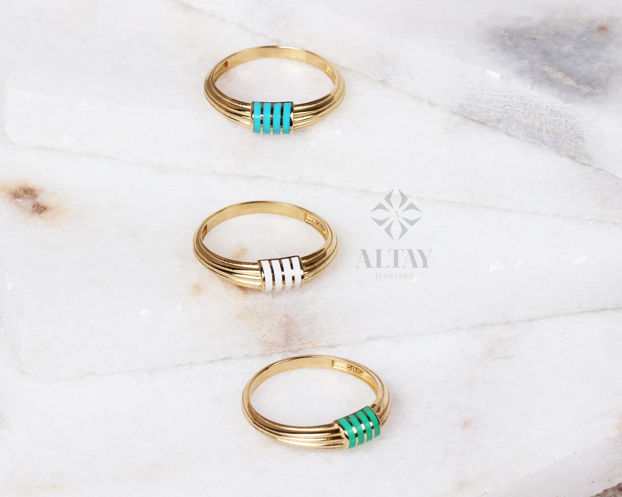 14K Solid Gold Dome Twist Ring, Croissant Enamel Dome Ring, Statement Ring, Straight Line Ring, Jewelry, Minimalist, Gift For Her, Real Gold