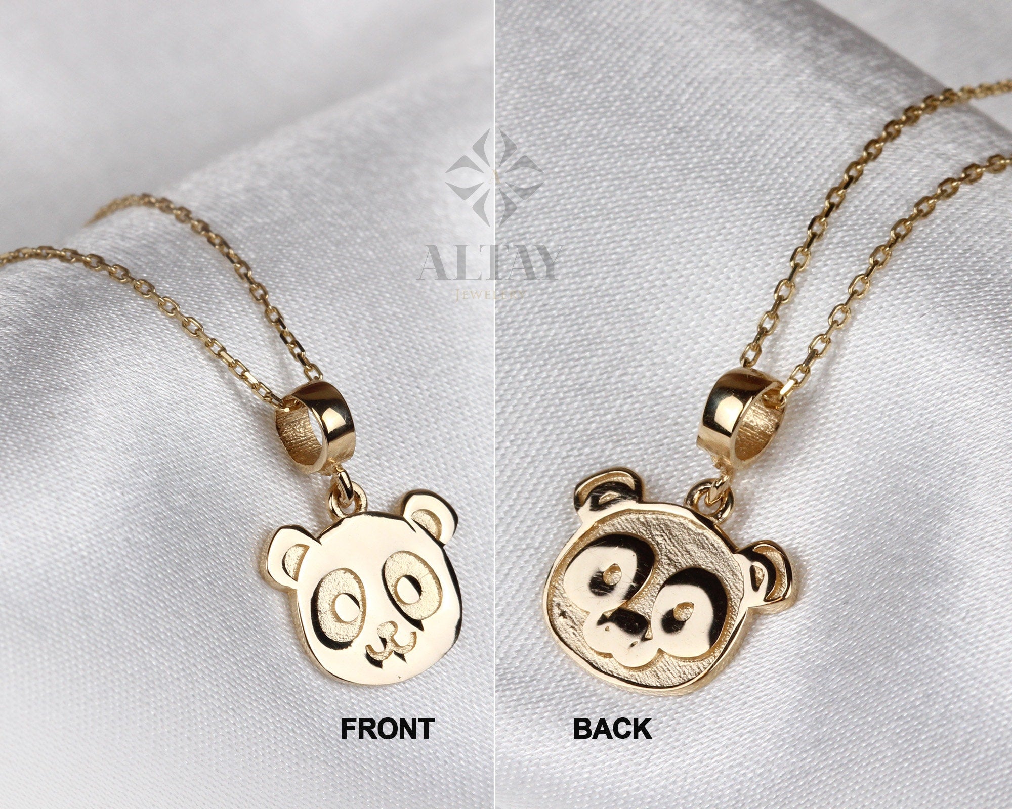 14K Gold Panda Necklace, Gold Panda Bear Pendant, Panda Face Design Choker, Animal Charm Jewelry, Unique Necklace, Luck Pendant Gift for Her