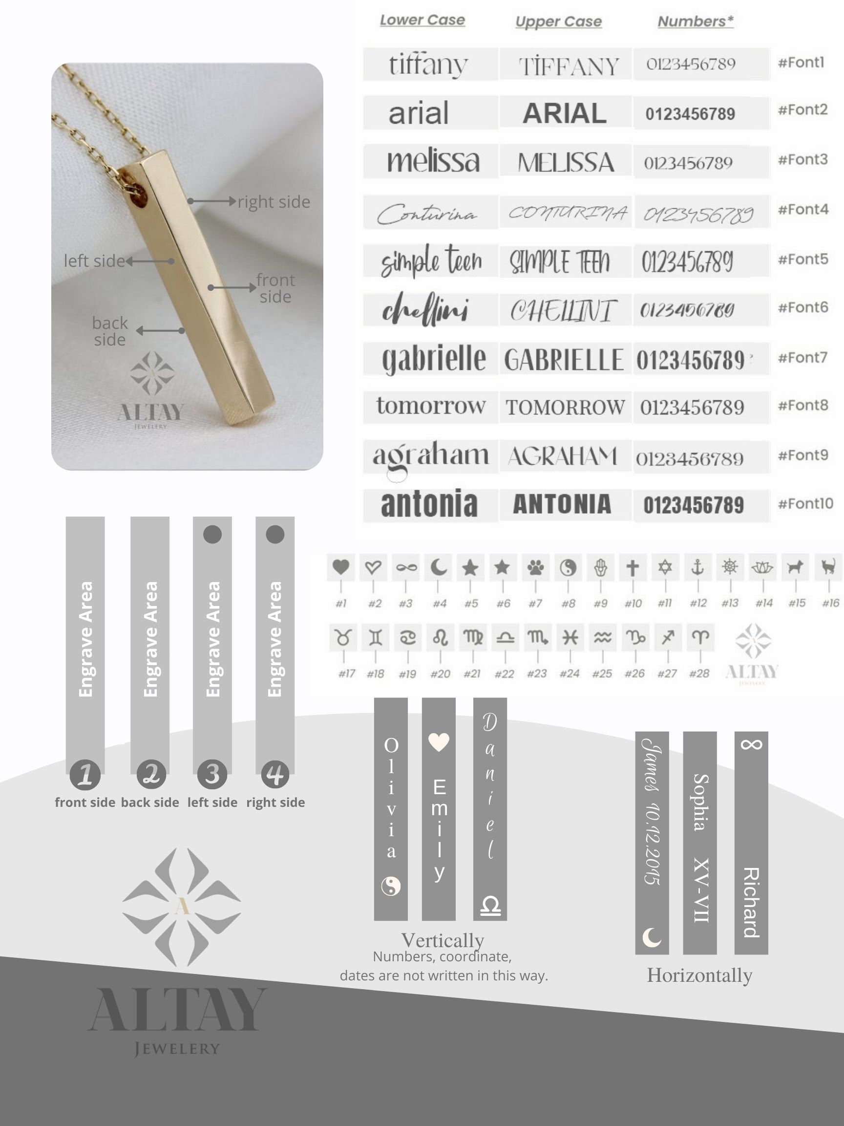 14K Gold 3D Vertical Bar Necklace, Engraved Custom Name Necklace, Gift For Family, Personalized Engrave 4 Side Necklace, Custom Name Jewelry