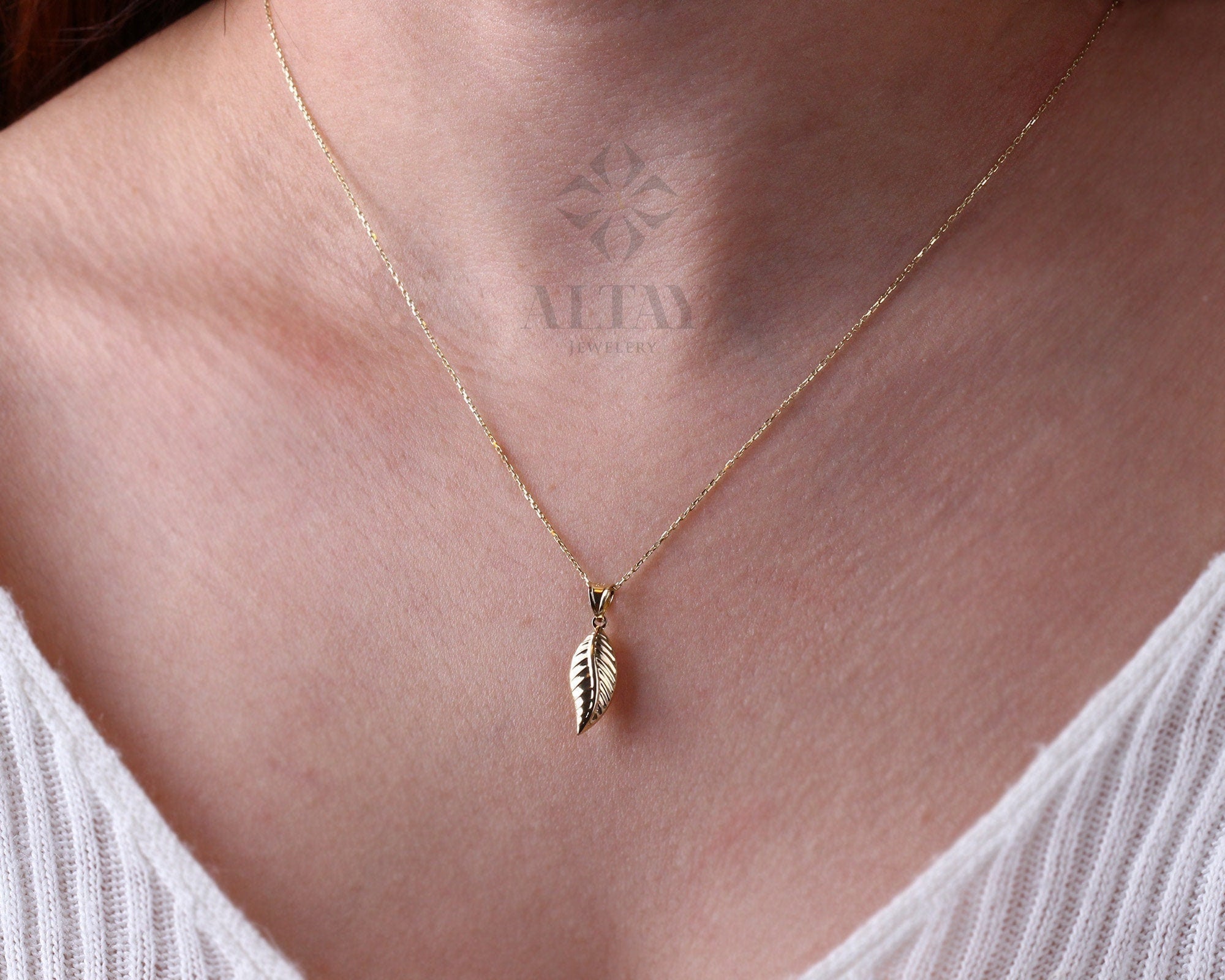14K Gold Leaf Necklace, Chance Feather Pendant, Palm Charm, Dainty Leaf Choker, Layering Jewelry, Tiny Wedding Bridesmaid Gift for Her