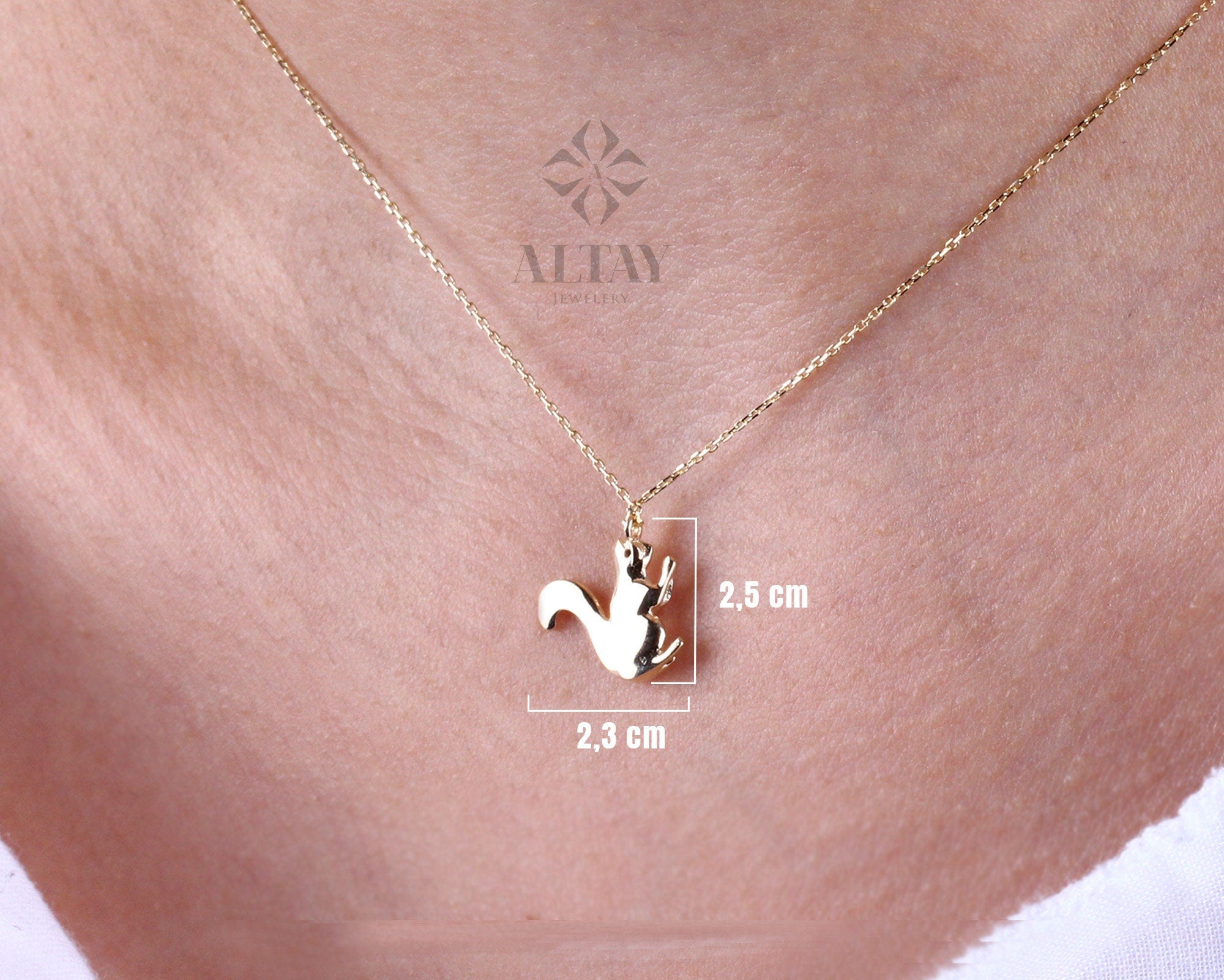 14K Gold Squirrel Necklace, Squirrel Charm Pendant, Good Luck Layering Chain Choker, Animal Pendant, Dainty Gold Charm Jewelry, Gift for Her