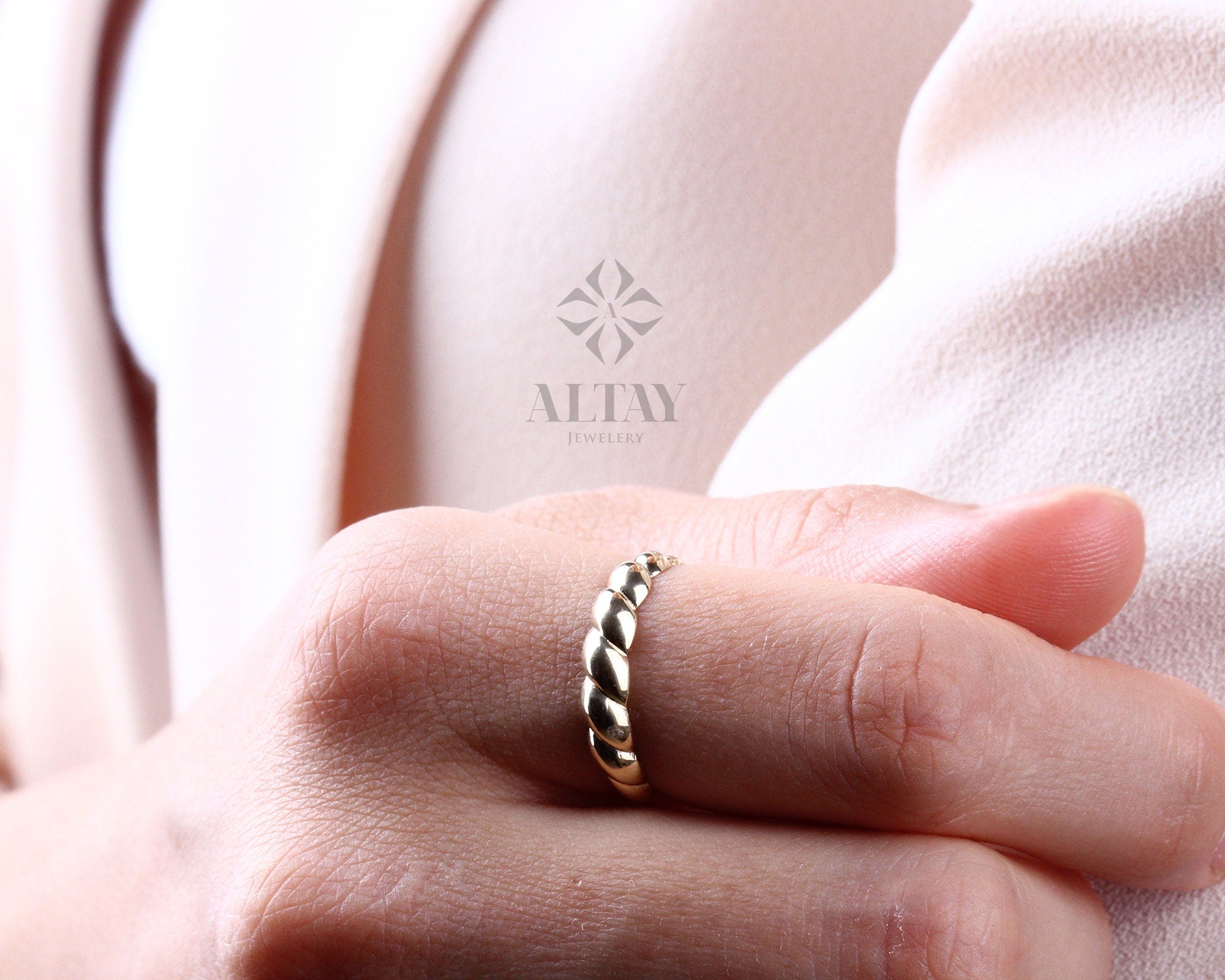 14K Gold Twisted Band Ring, Dainty Rope Style Gold Ring, Minimal Real Gold Ring, Everyday Stacking Band, Gift for Her