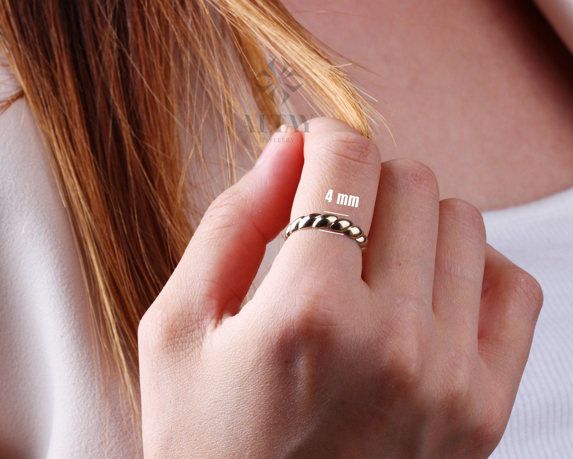 14K Gold Twisted Band Ring, Dainty Rope Style Gold Ring, Minimal Real Gold Ring, Everyday Stacking Band, Gift for Her